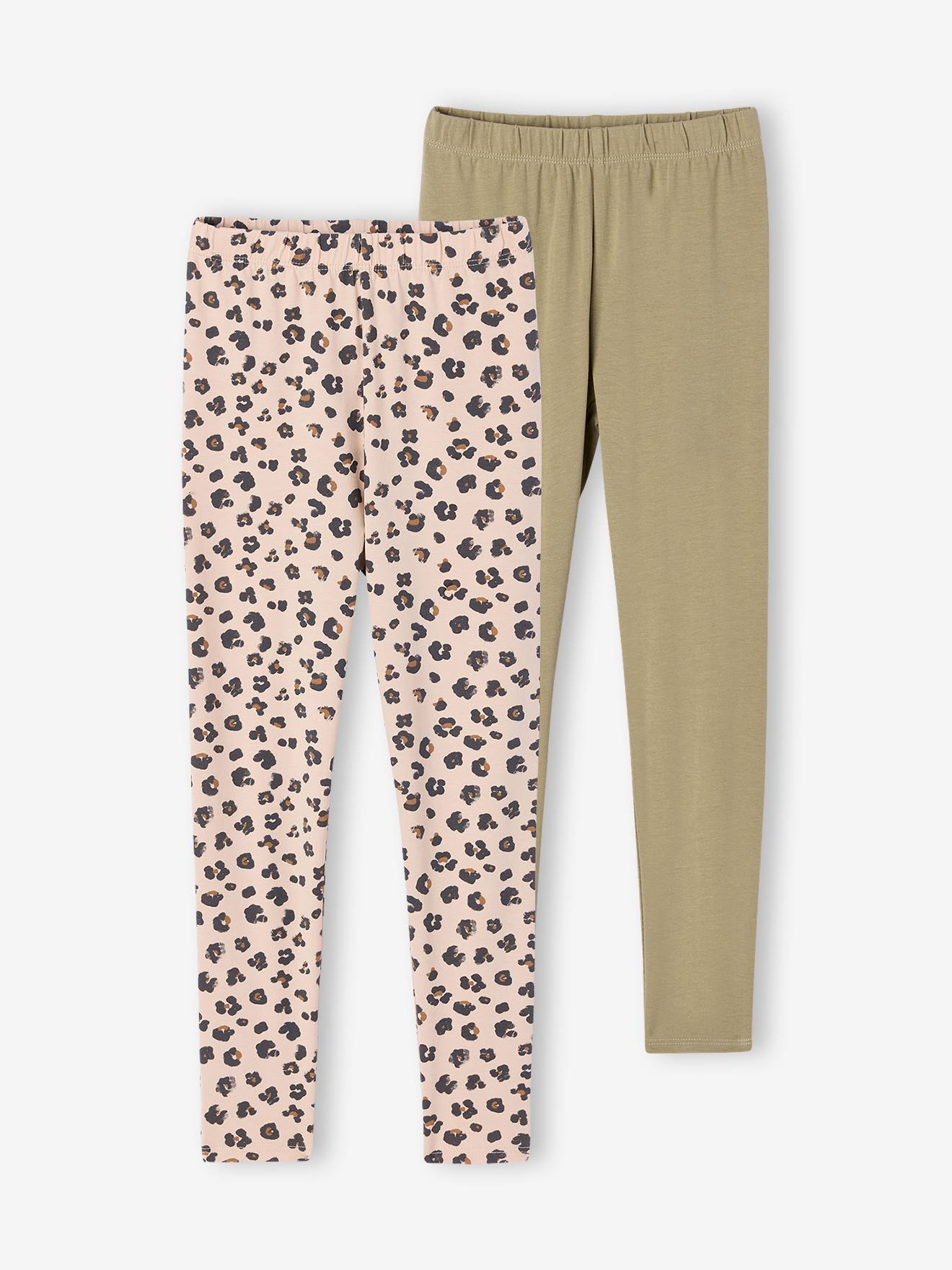 Set van 2 Basics meisjesleggings kaki