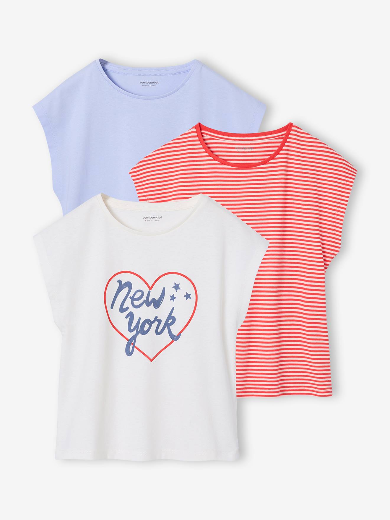 Set van 3 Basics meisjesshirts met korte mouwen bleekblauw