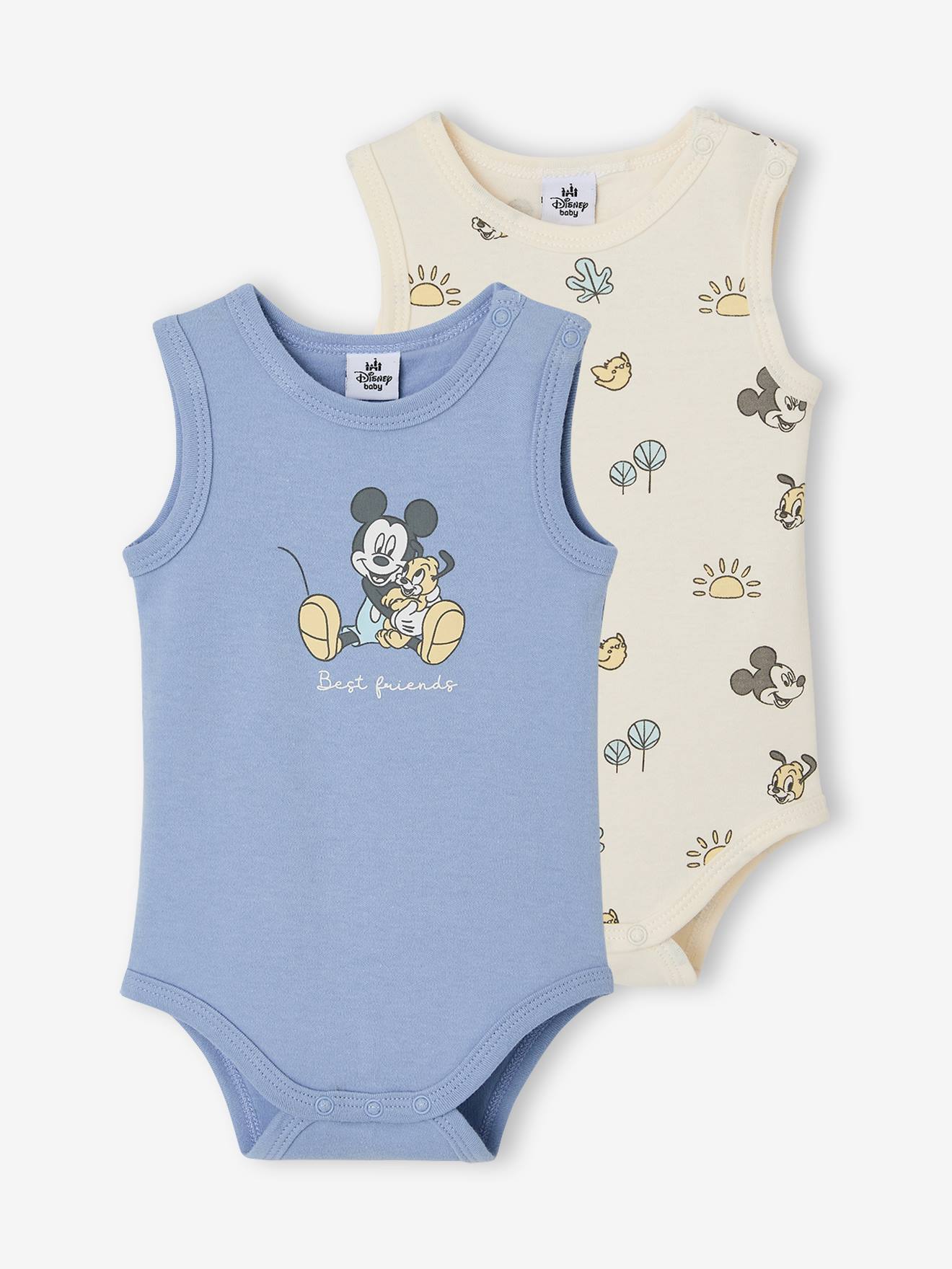 Set van 2 body's voor babyjongens zonder mouwen jeansblauw afbeelding