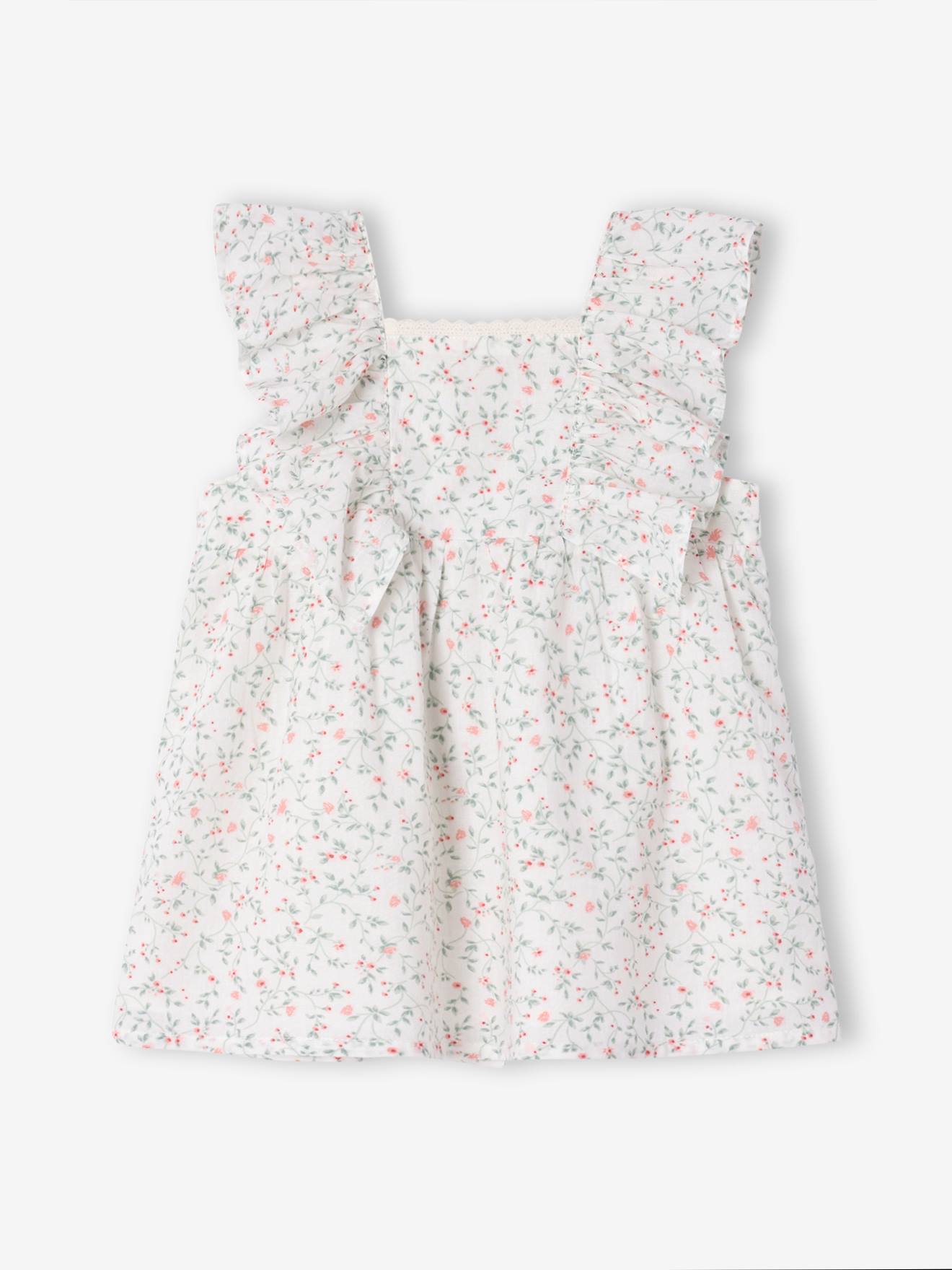 Jurk baby met print en ruches wit, bedrukt
