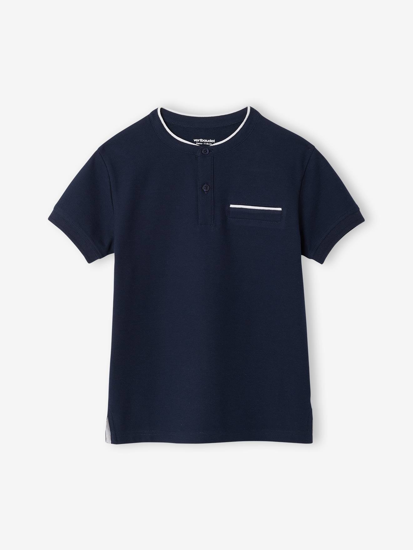 Jongenspolo met maokraag marineblauw