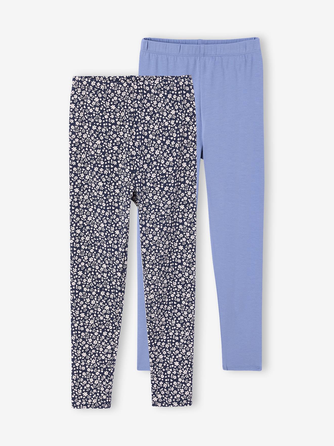 Set van 2 Basics meisjesleggings indigoblauw