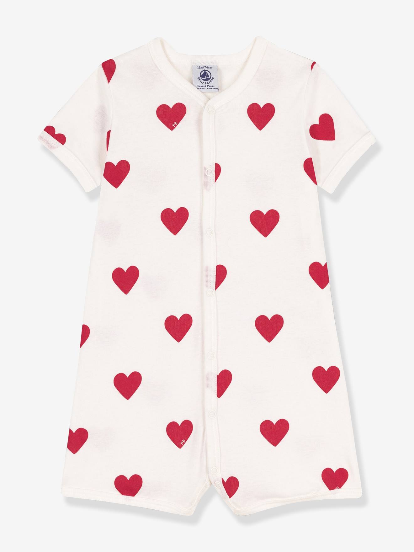 Katoenen baby combishort met hartjes wit