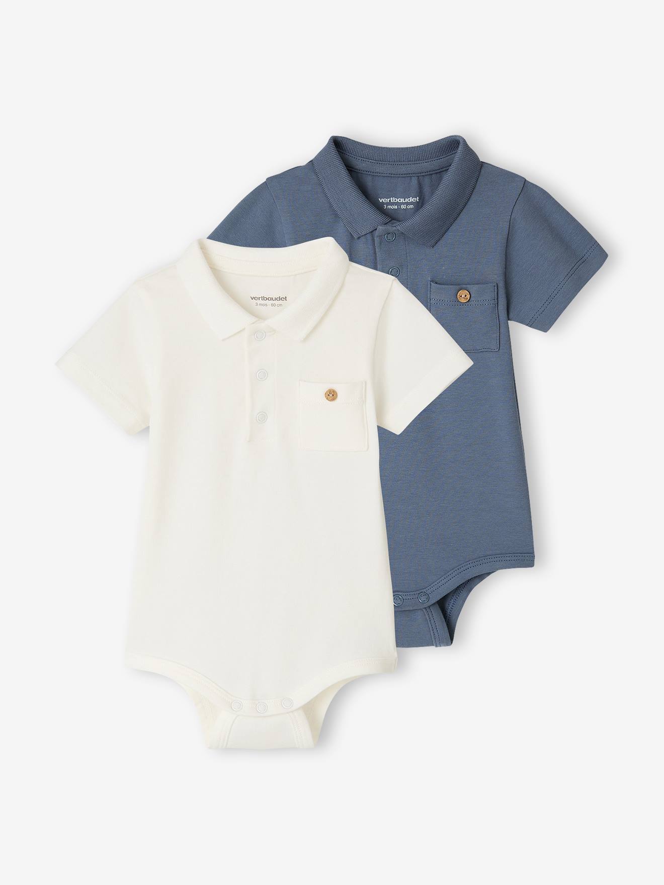 Set van 2 newborn rompertjes met polokraag met zakje ecru
