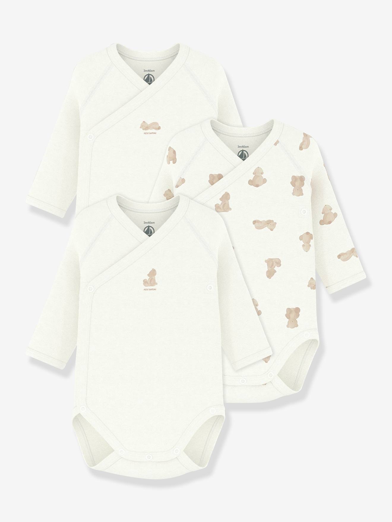 Set van 3 gekruiste body's baby PETIT BATEAU wit