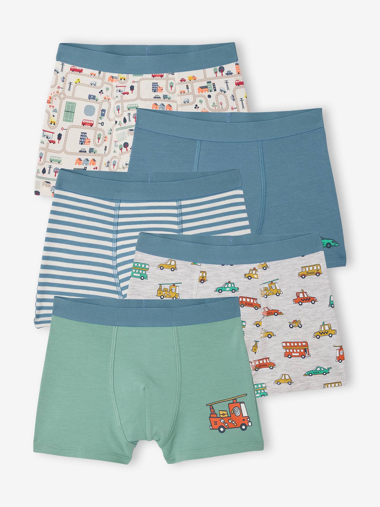 Set van 5 boxershorts voor jongens, circuit ecru