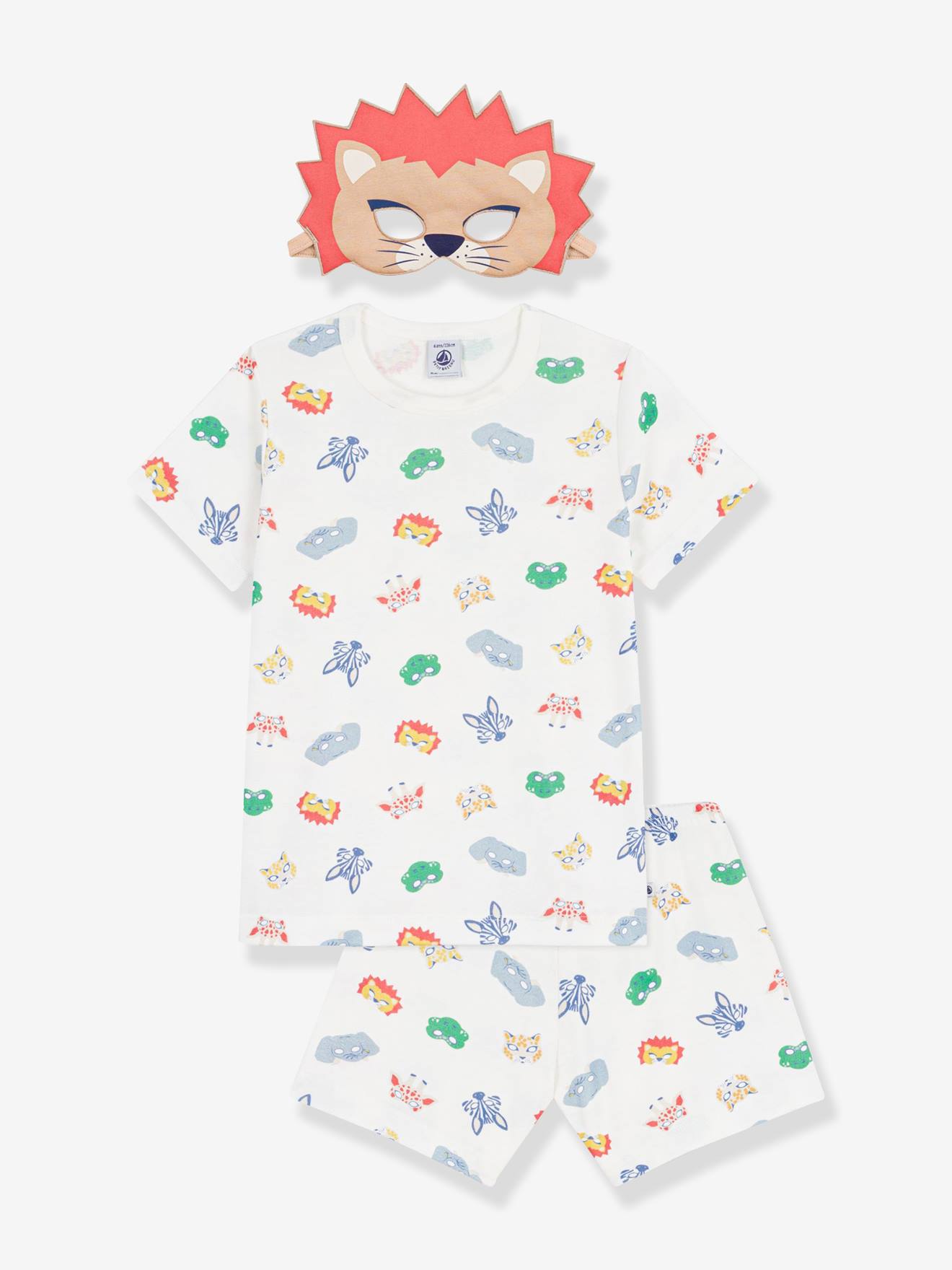 Pyjamashort set voor kinderen met PETIT BATEAU masker wit