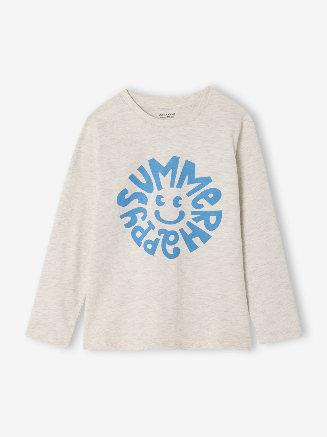 T-shirt voor jongens met print gemêleerd wit