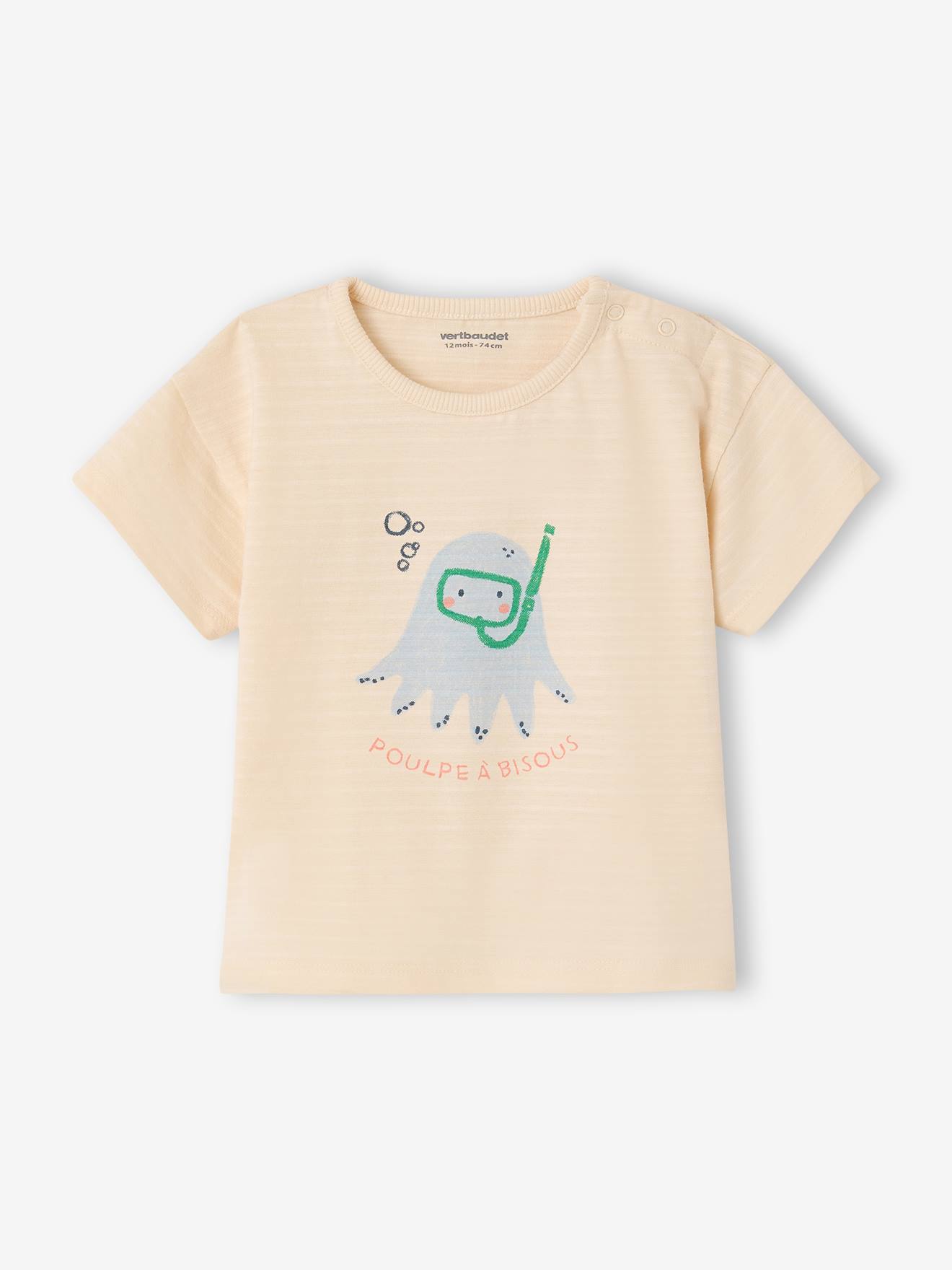 T-shirt met kreeftmotief voor babyjongen met drukknoopjes op de schouder ecru