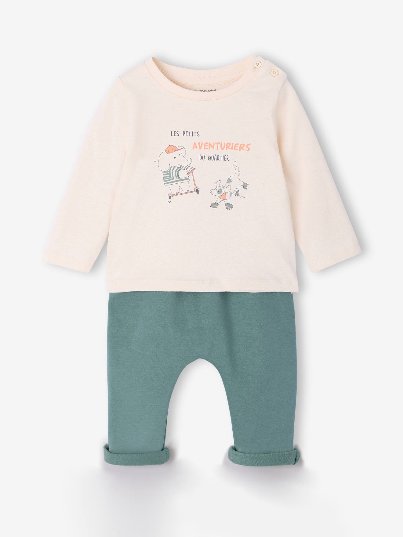 Babyset T-shirt + molton broek groenblauw