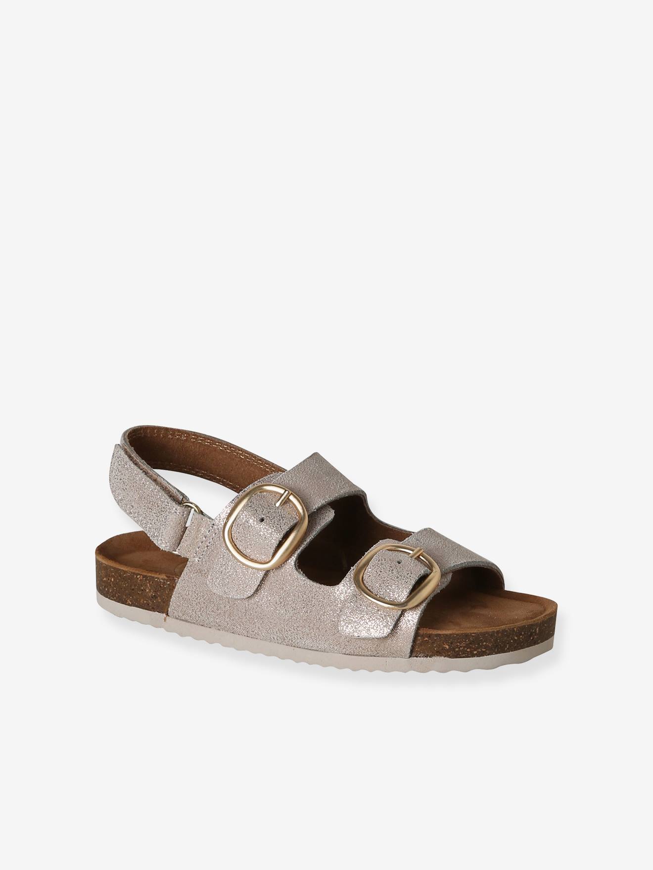 Leren sandalen met gespen goud