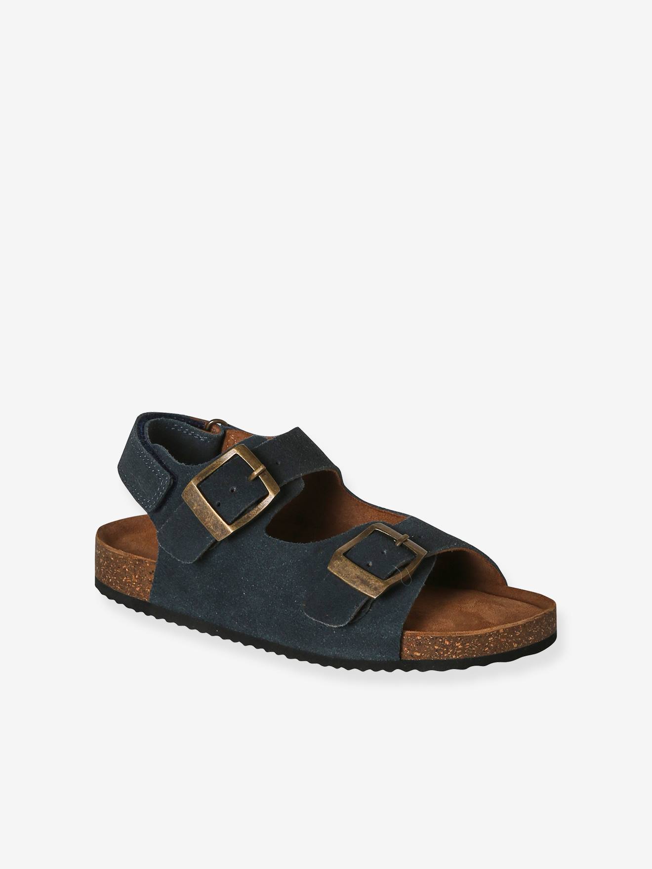Sandalen voor jongens van leer met gespen blauw