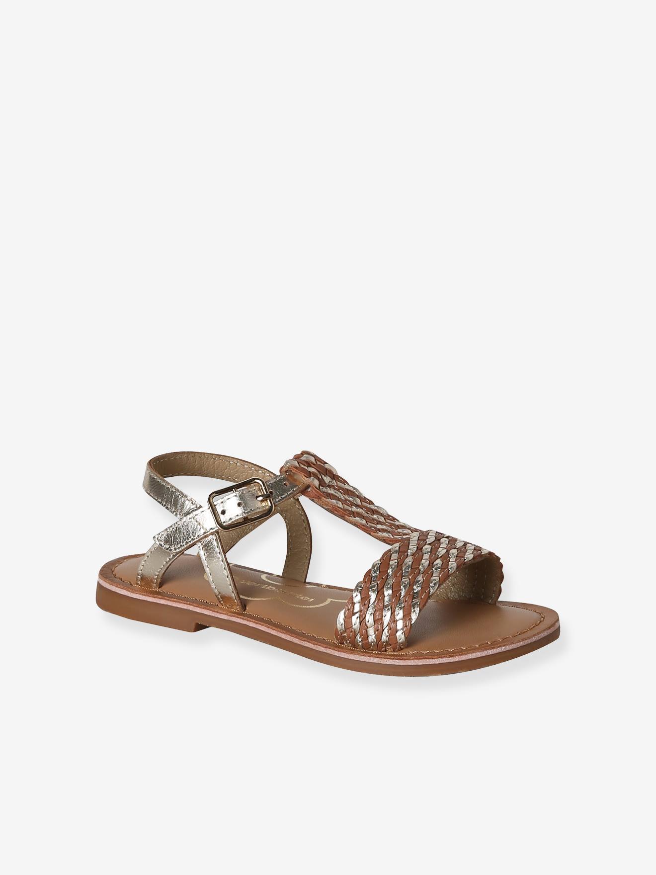 Leren sandalen voor meisjes, collectie kleuterschool bruin, bedrukt