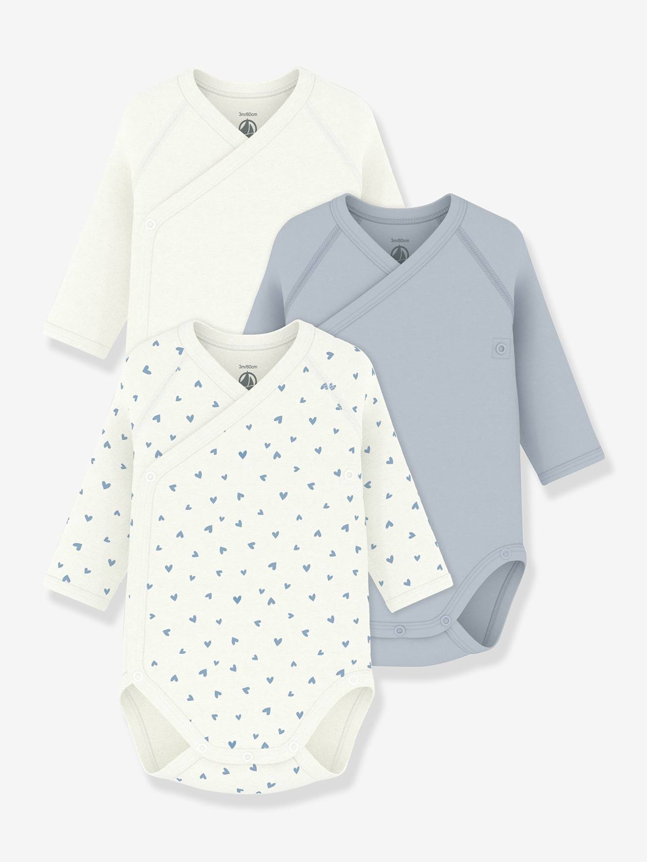 Set van 3 overslagbody's PETIT BATEAU wit