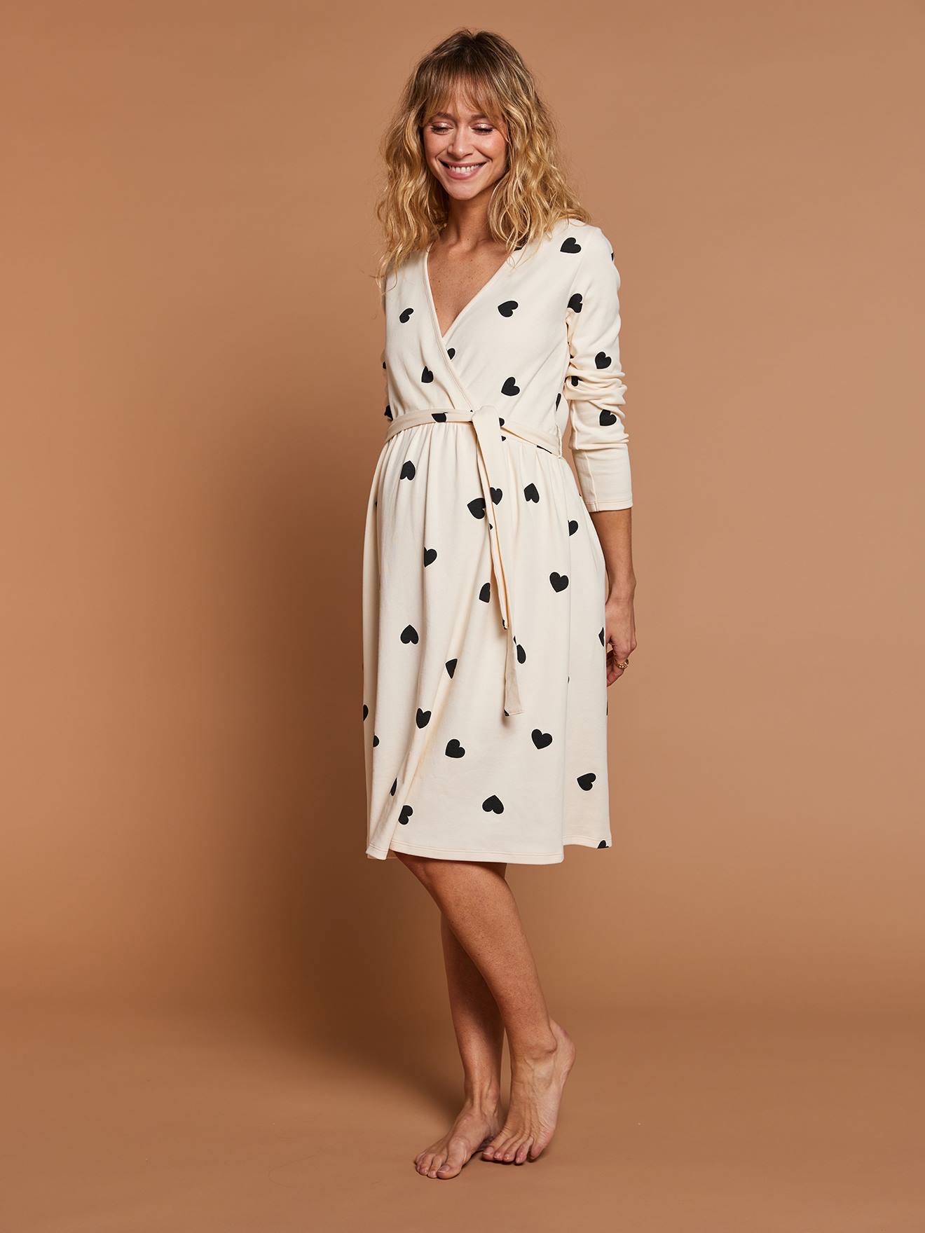 Zwangerschapspakket "Mon coeur" Zwangerschapsnachthemd + babyromper + etui ENVIE DE FRAISE ecru