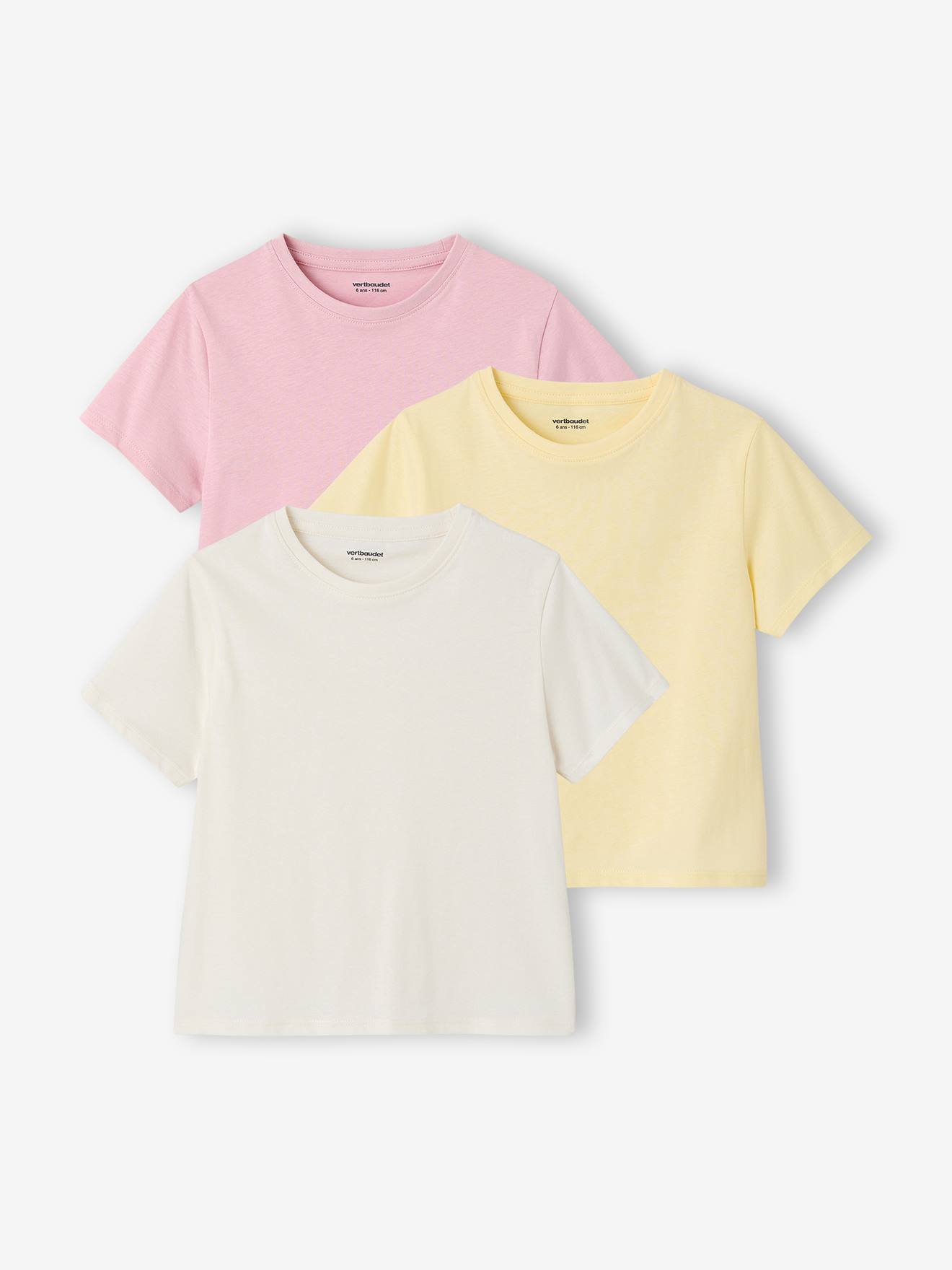 Set van 3 effen t-shirts voor meisjes lichtroze