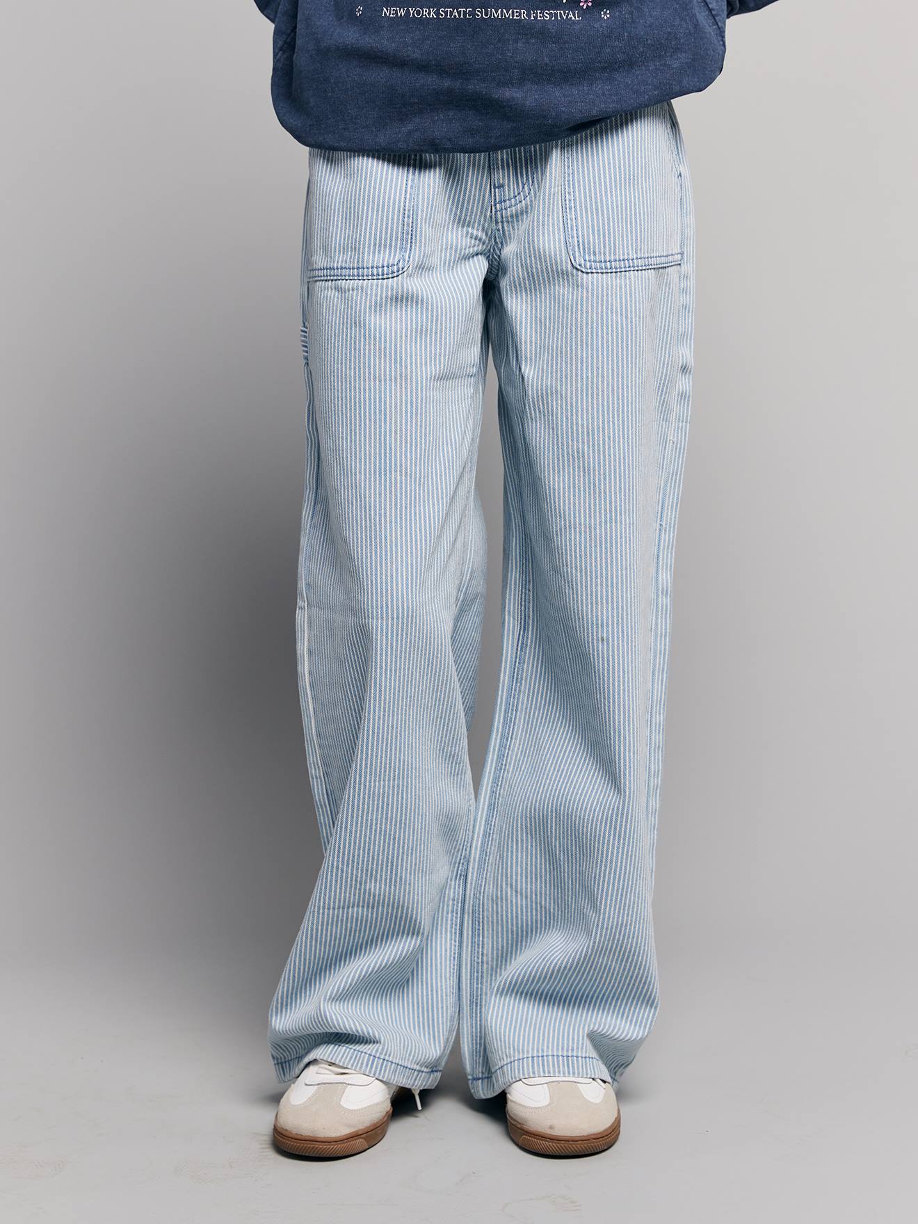 Gestreepte wijde broek voor meisjes blauw, gestreept