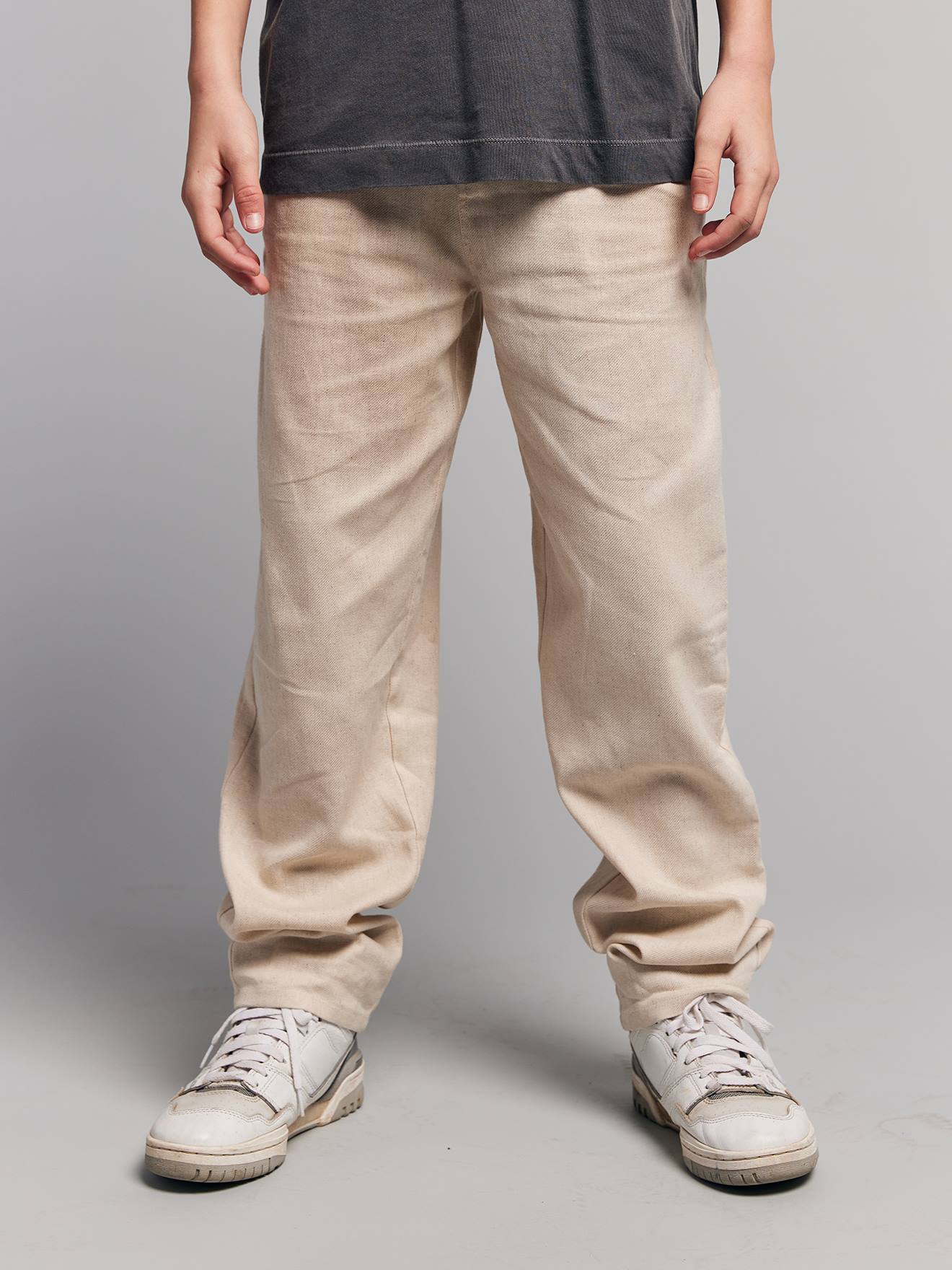 Broek van twill katoen en linnen voor jongens met verstelbare taille ecru