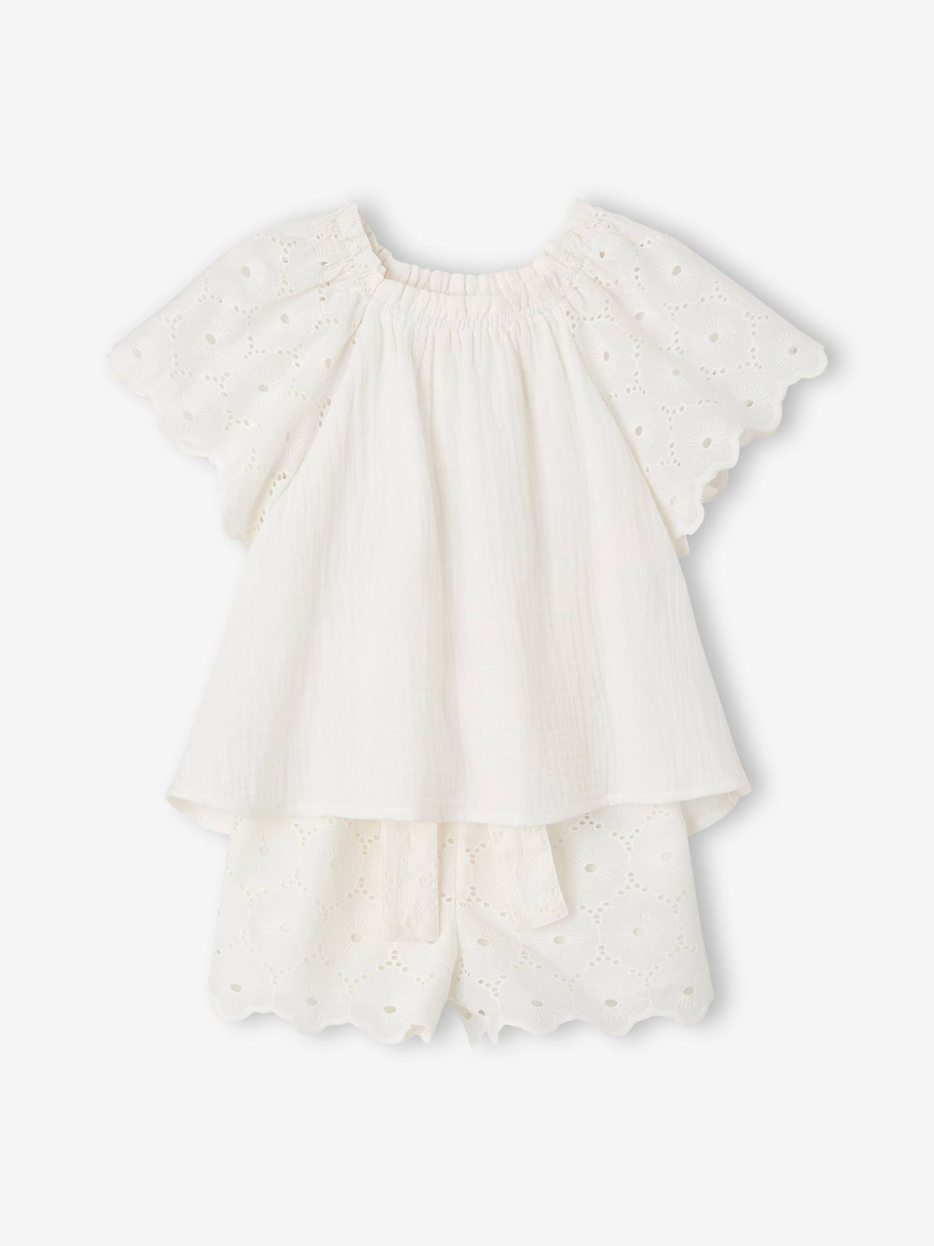 2-delige set met short voor meisjes Ella Happy Time wit