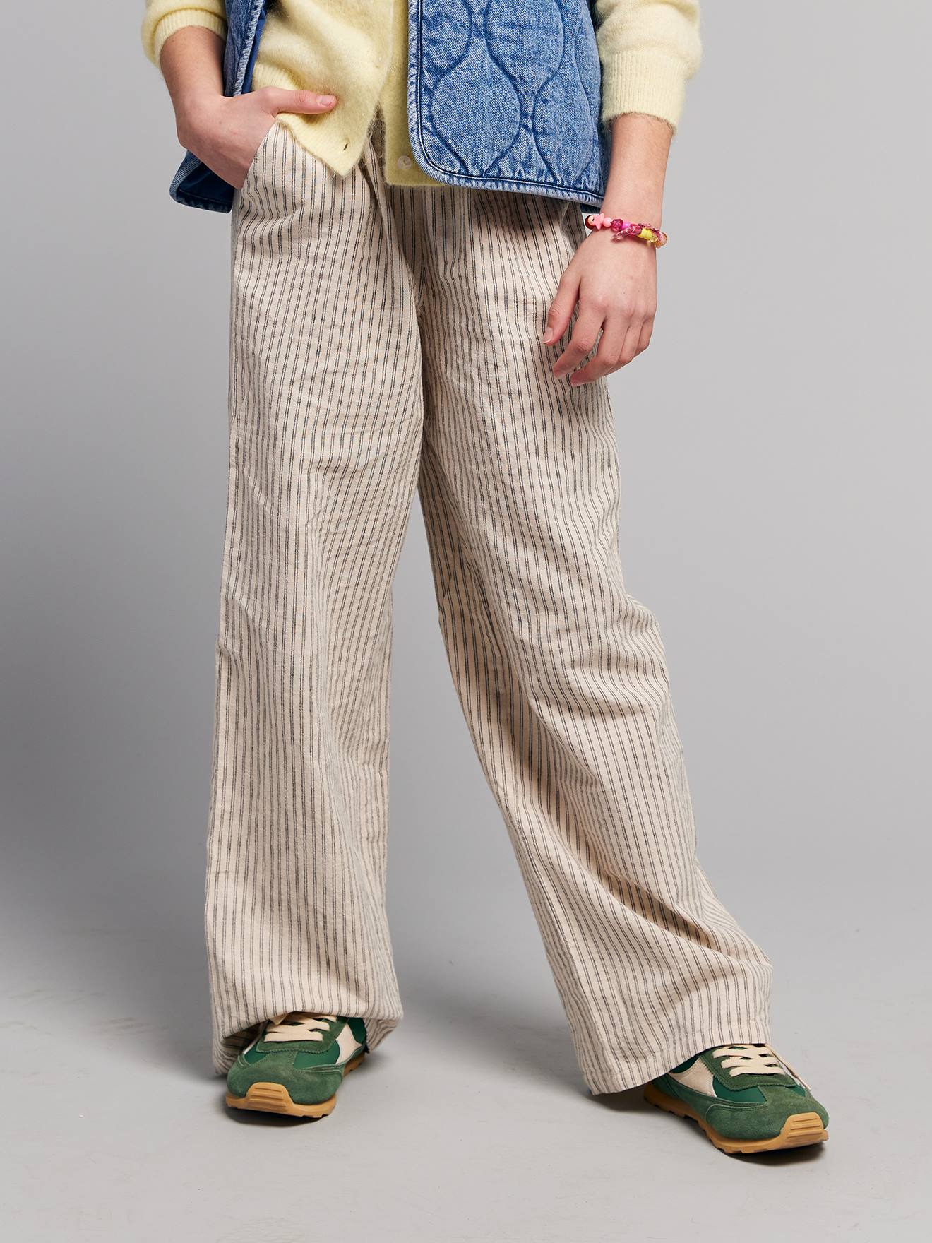 Wijde broek voor meisjes beige, gestreept