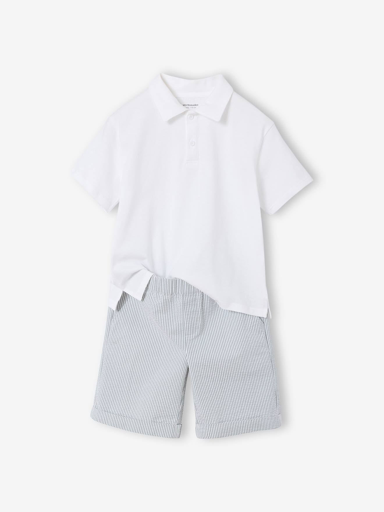 Jongensset met short en polo groen, gestreept
