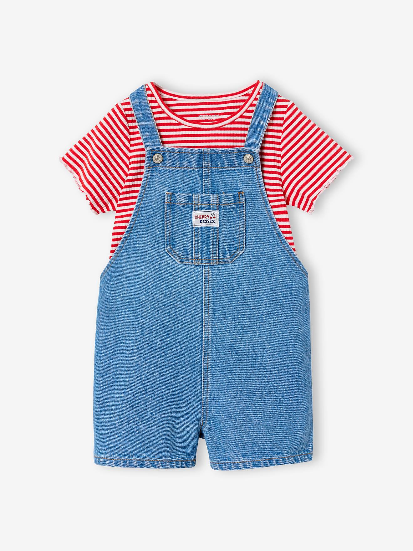 Set met salopet en shirt middenblauw