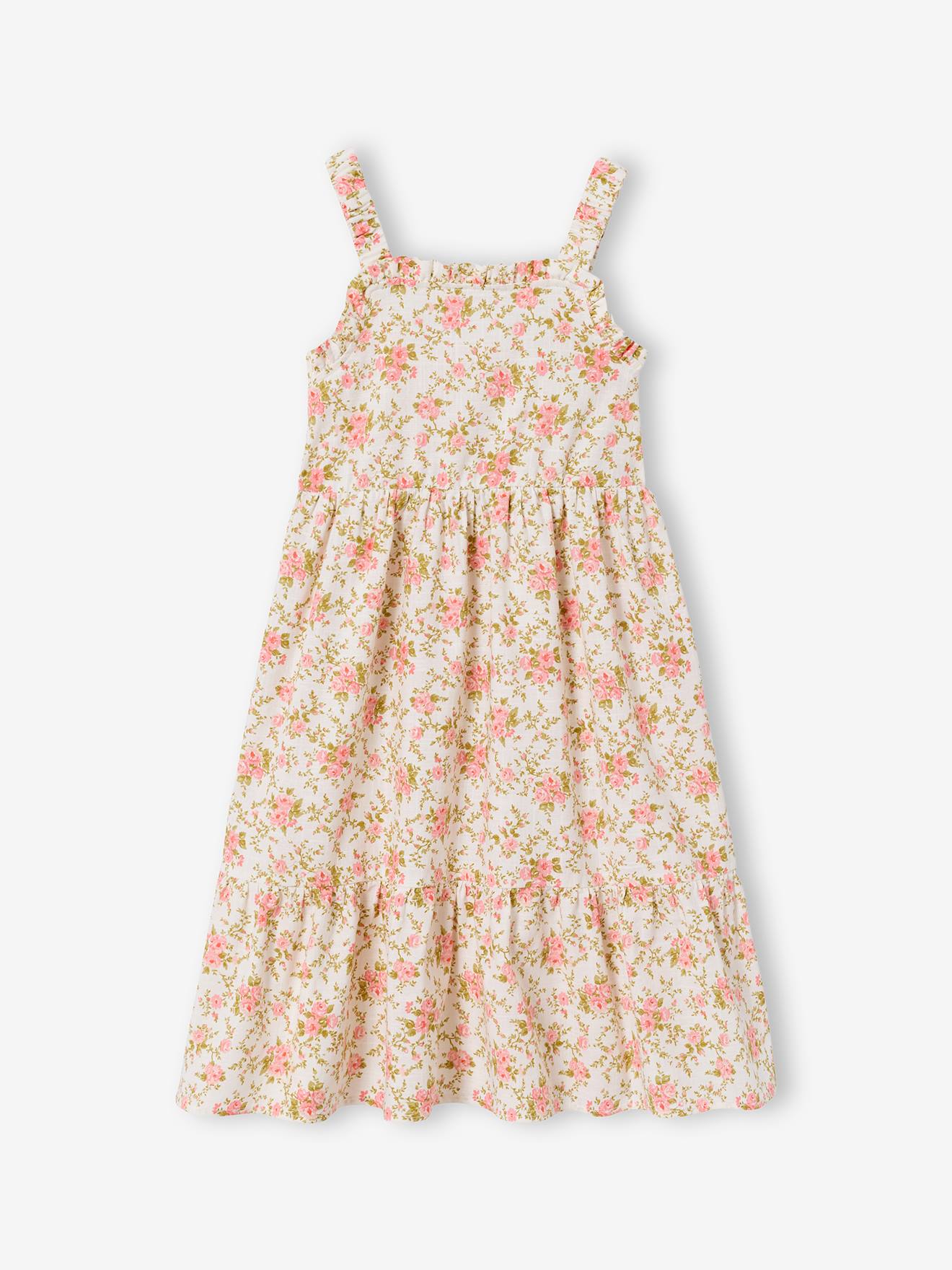Midi-jurk met bloemenprint ecru