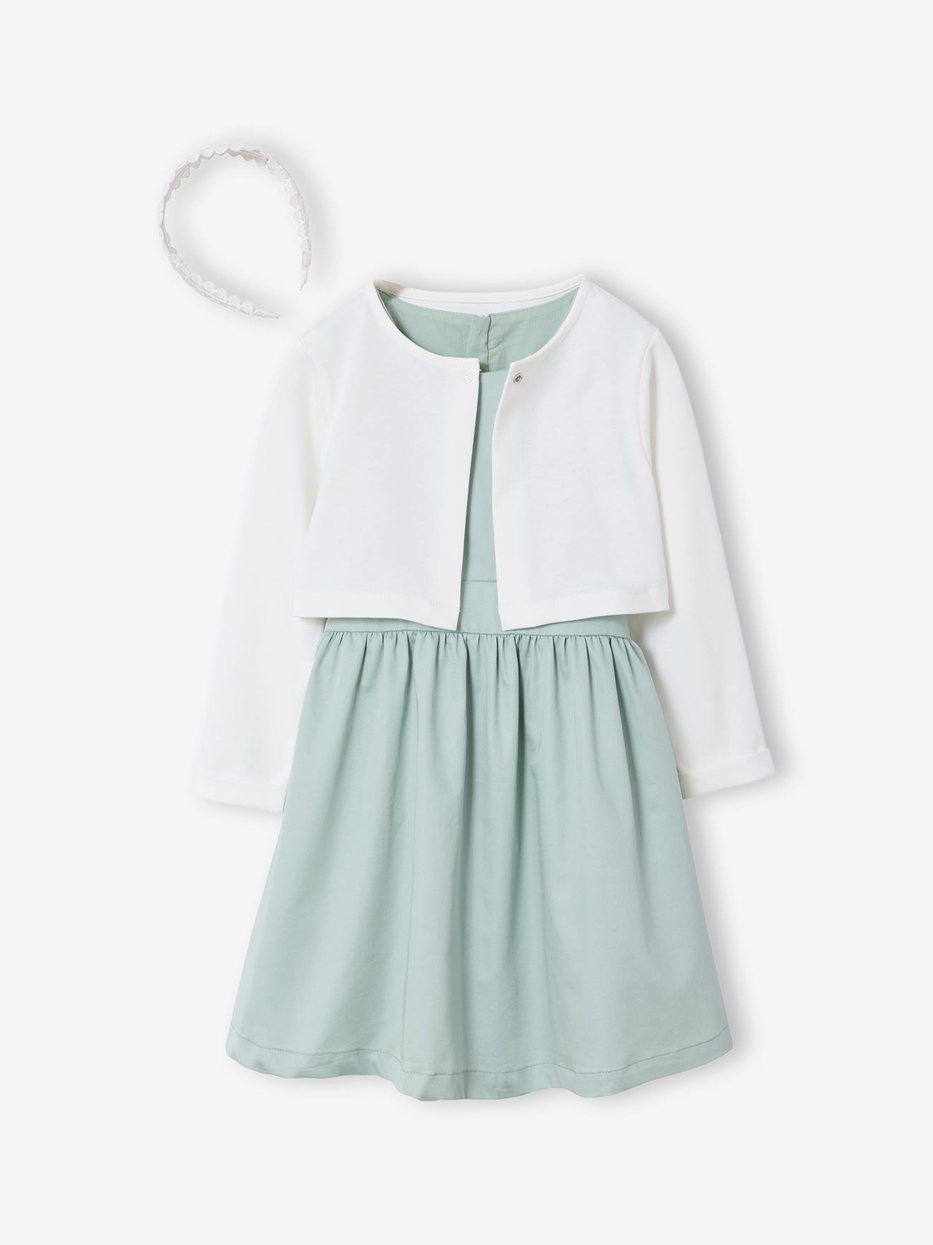Set met skaterjurk bolero en haarband saliegroen