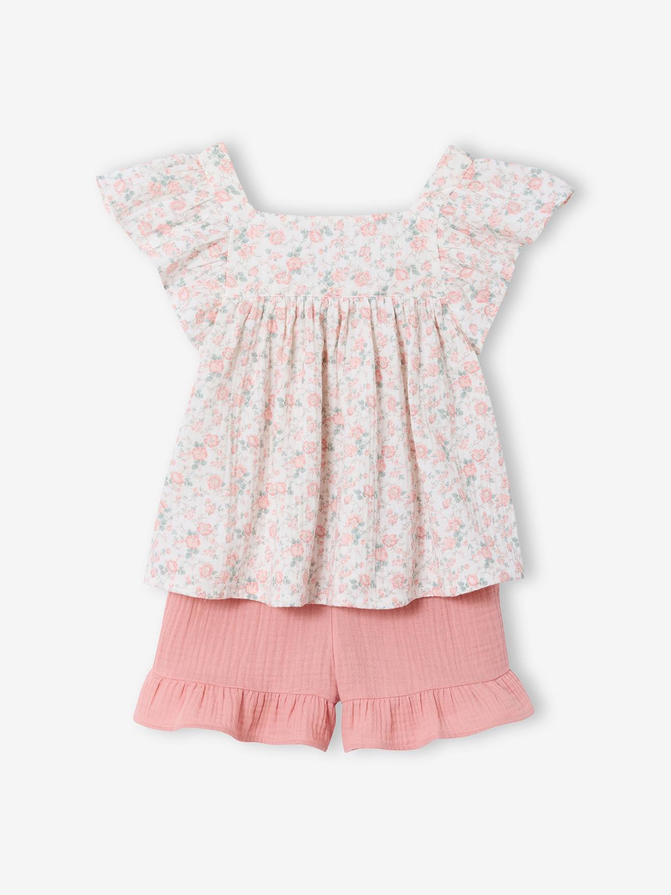 Set short hemdje van katoengaas rouge