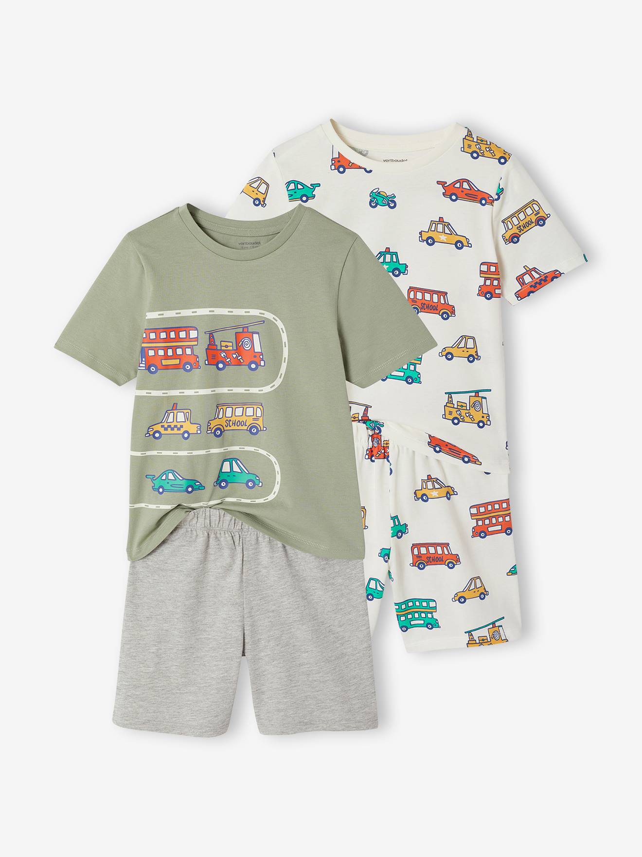 Set van 2 pyjamashorts voertuigen saliegroen