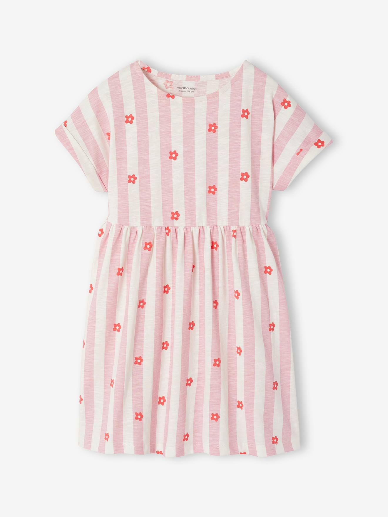 Comfortabele jersey jurk voor meisjes roze, gestreept