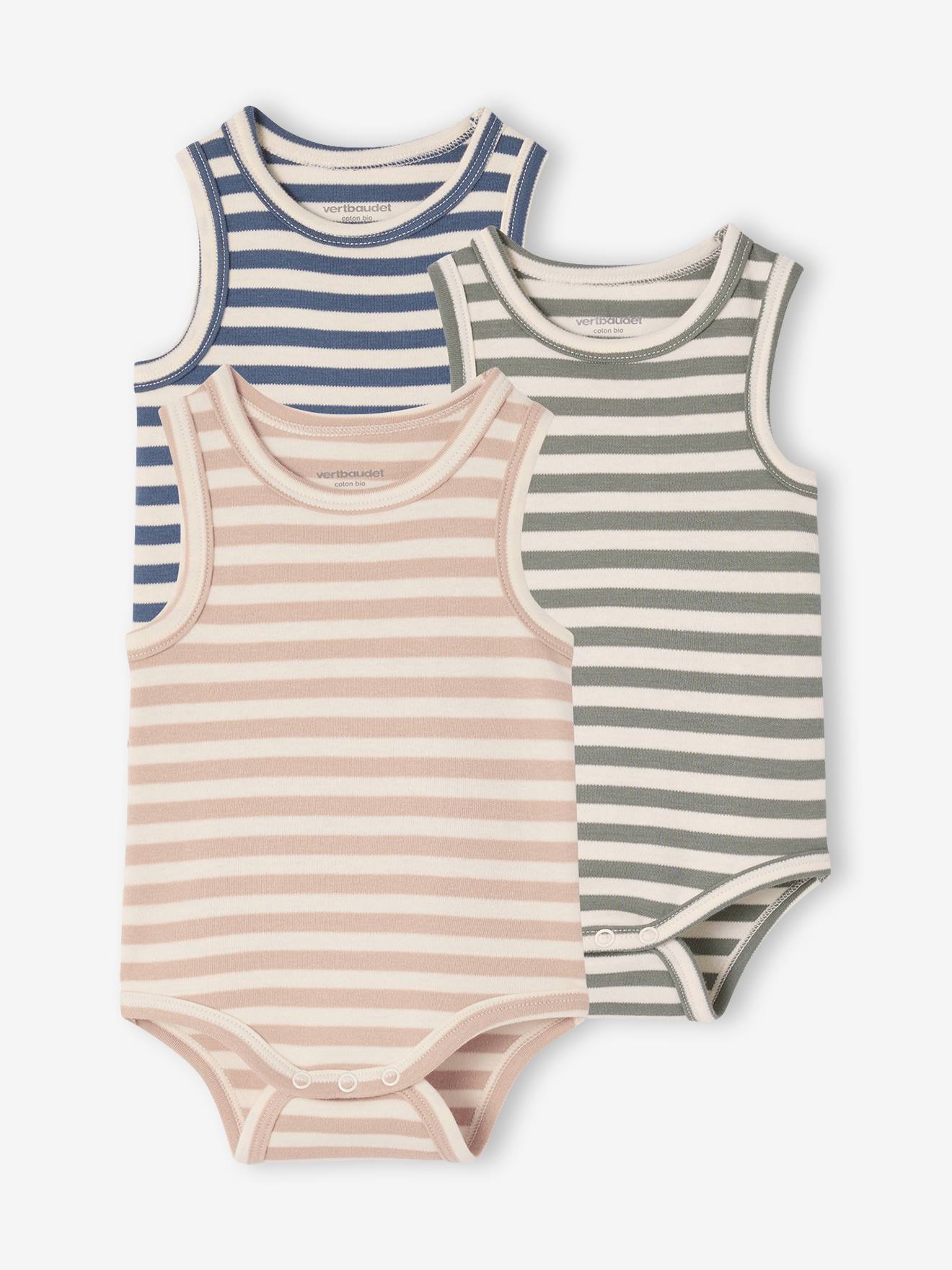 Set van 3 mouwloze baby body's van biologisch katoen blauw