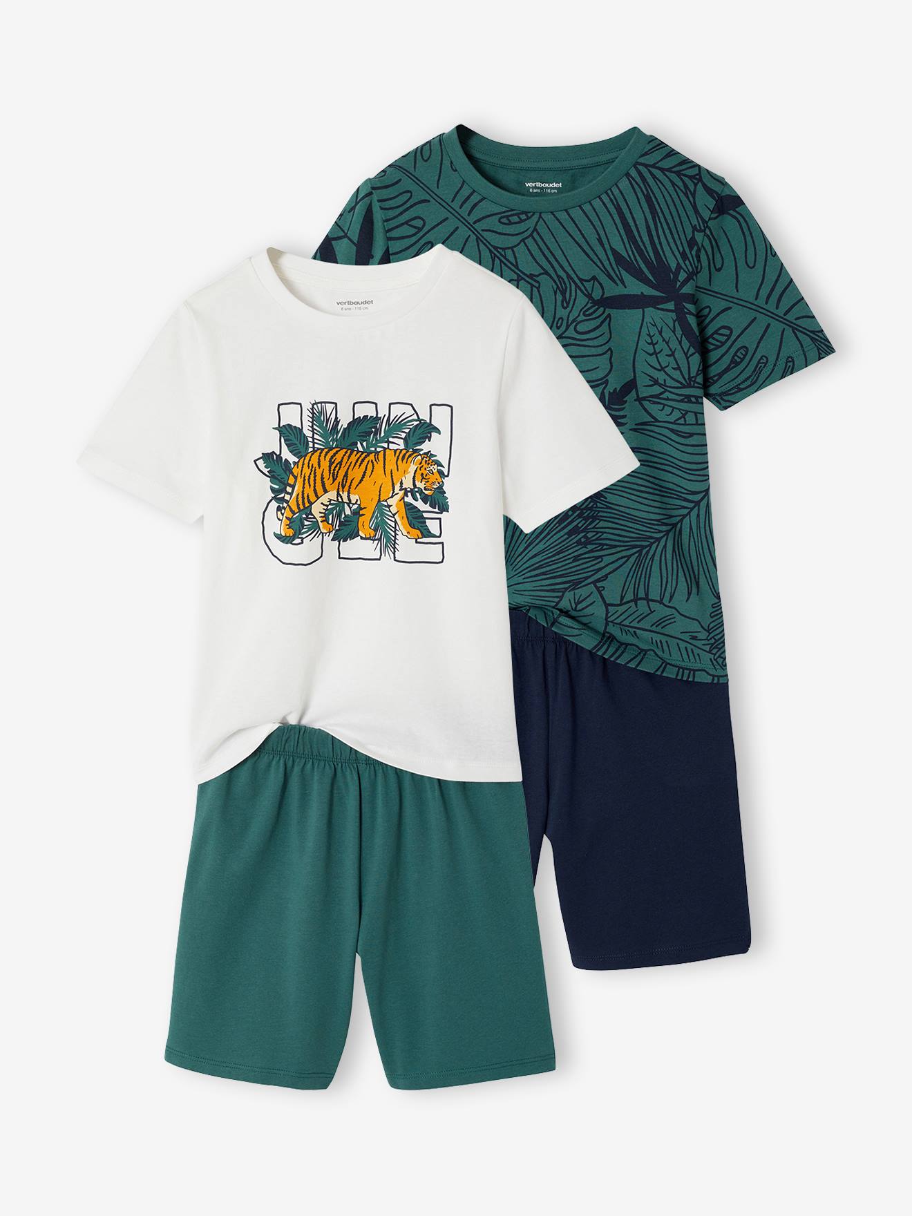 Set van 2 pyjamashorts jungle engels groen