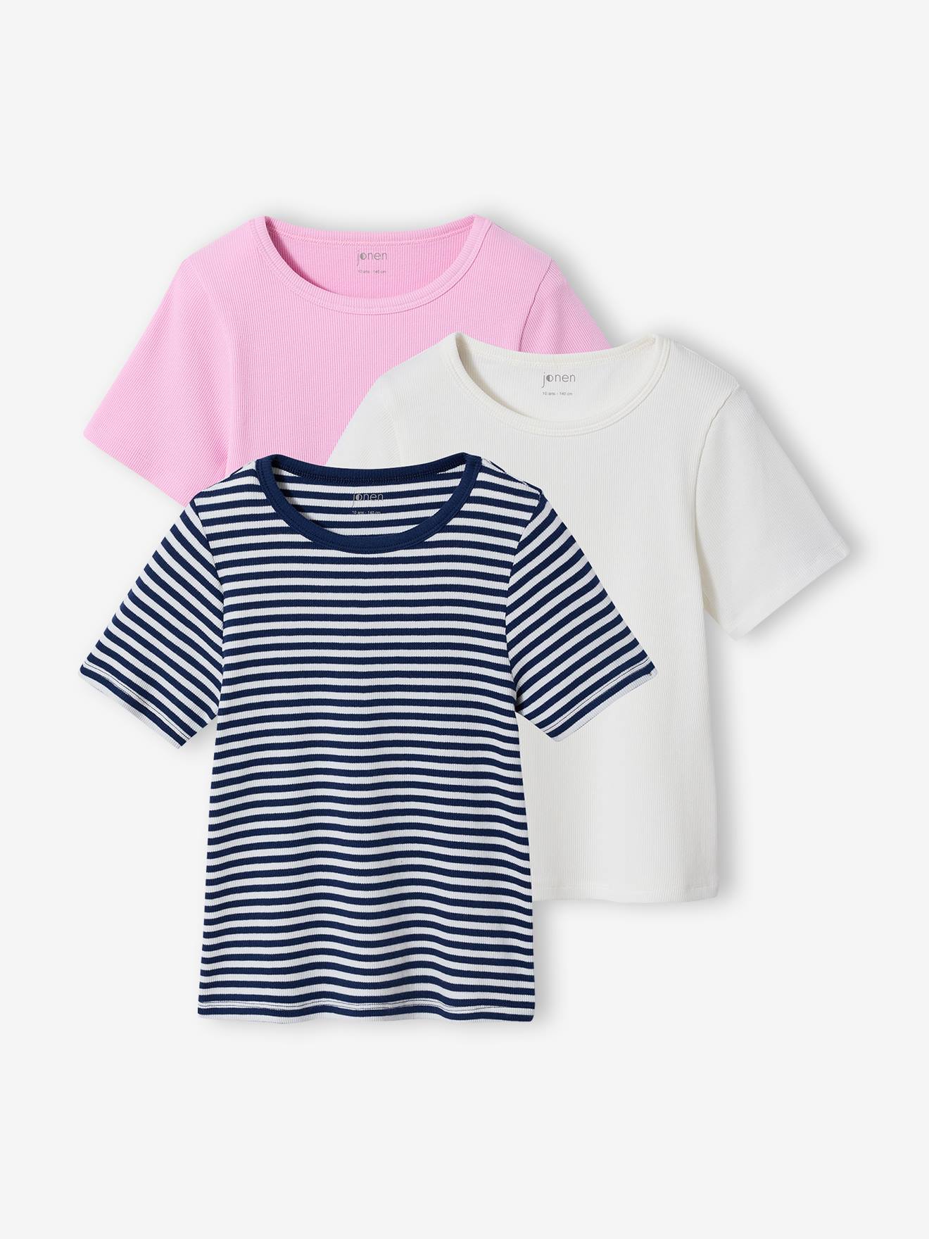 Set van 3 geribbelde t-shirt ecru
