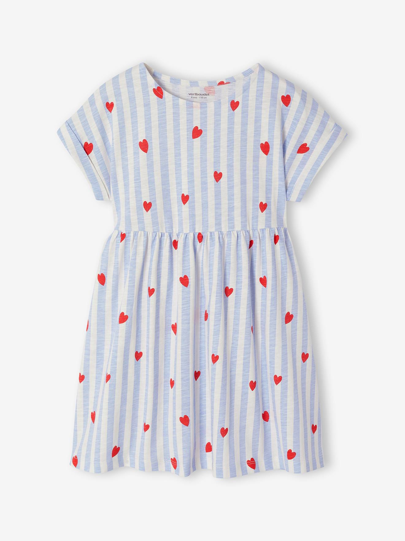 Comfortabele jersey jurk voor meisjes blauw, gestreept