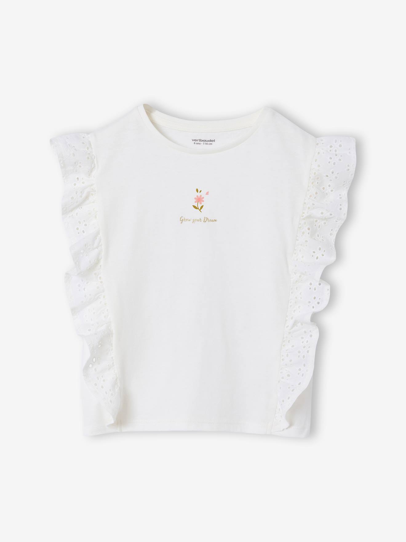 T-shirt met ruches en korte mouwen ecru