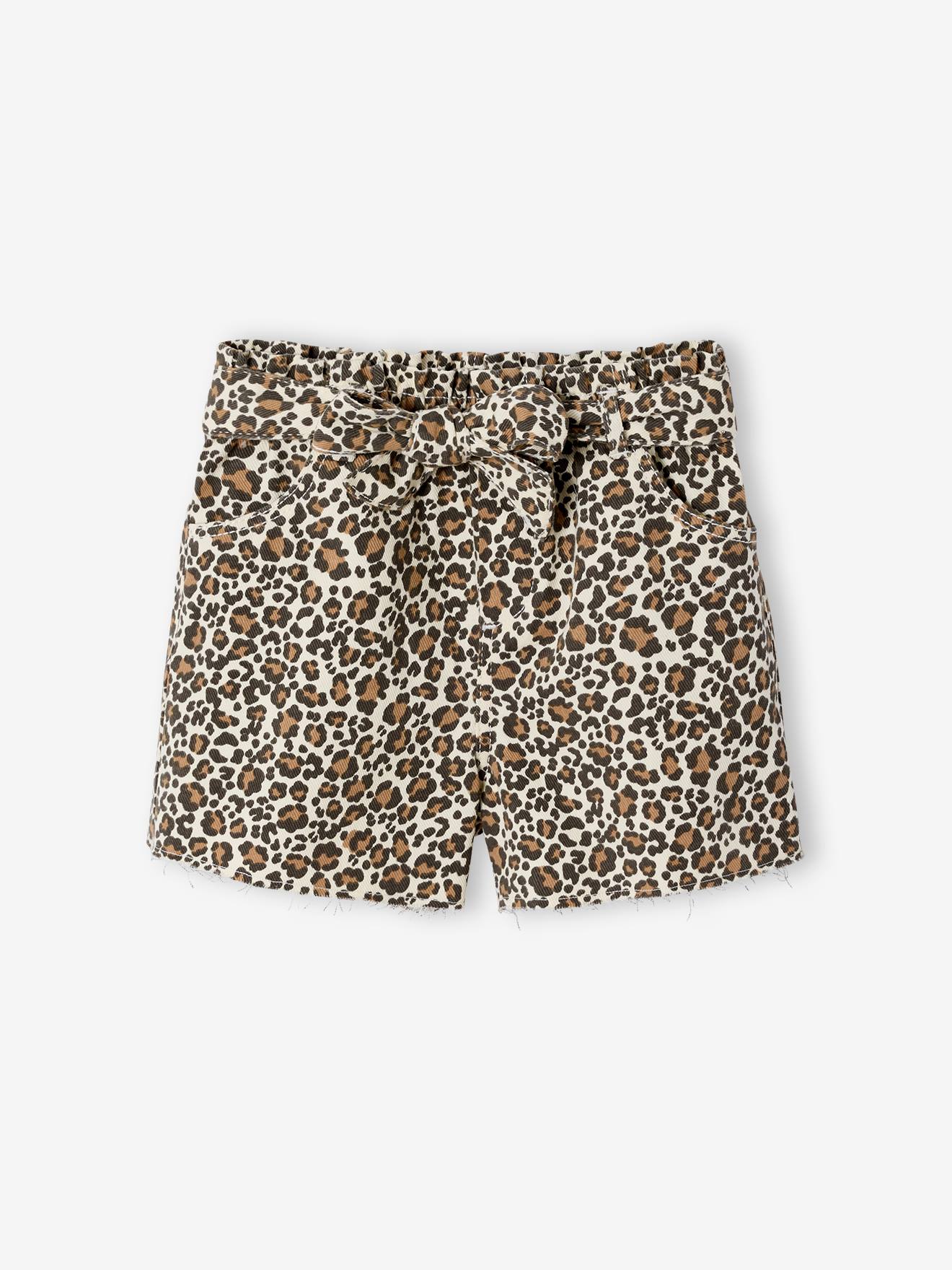 Short voor meisjes van twill met riem om te knopen vanille