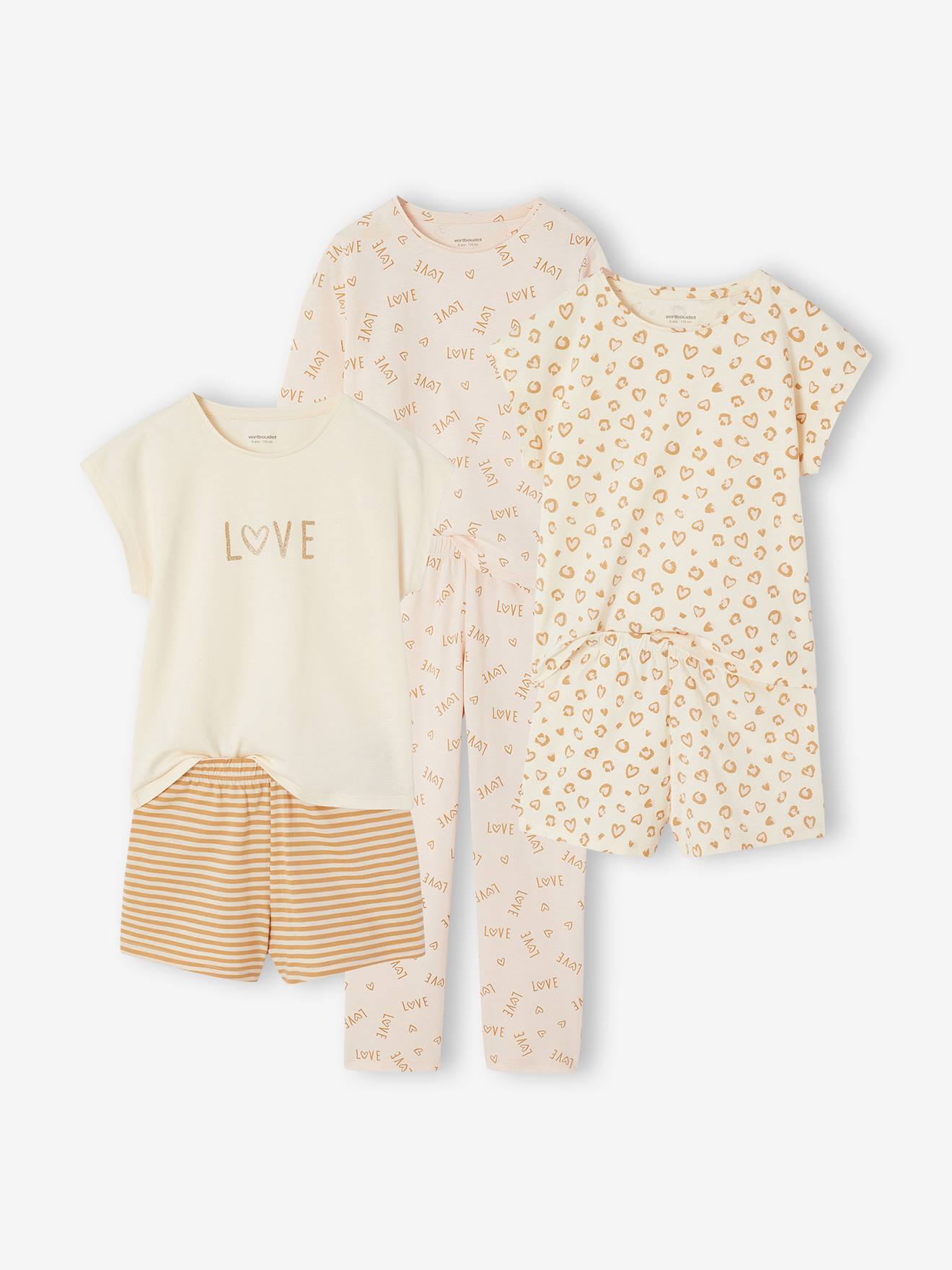 Set van 3 luipaardpyjama's ecru
