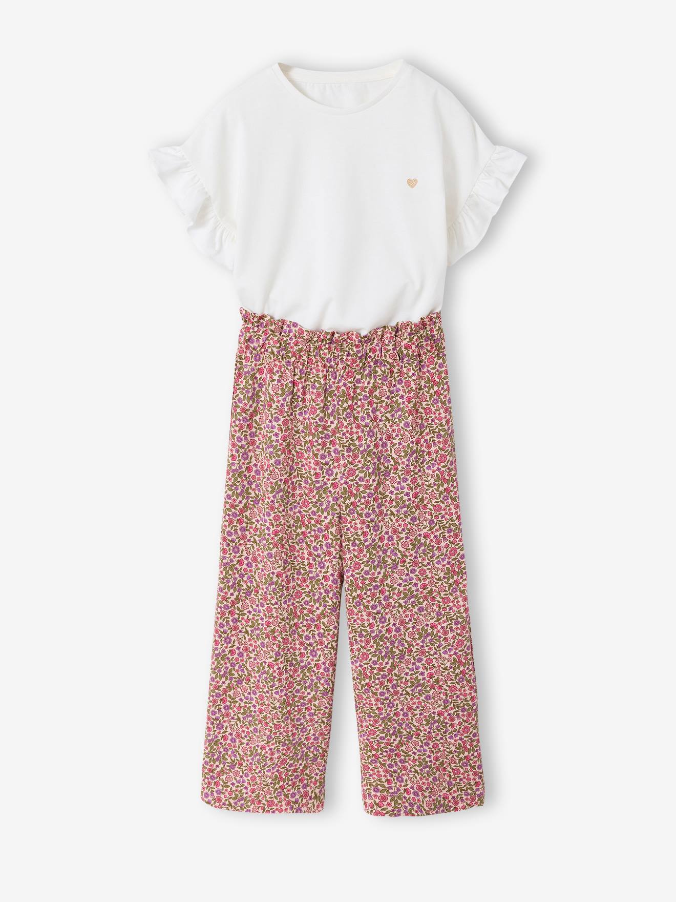 Meisjesset T-shirt en wijde broek ecru