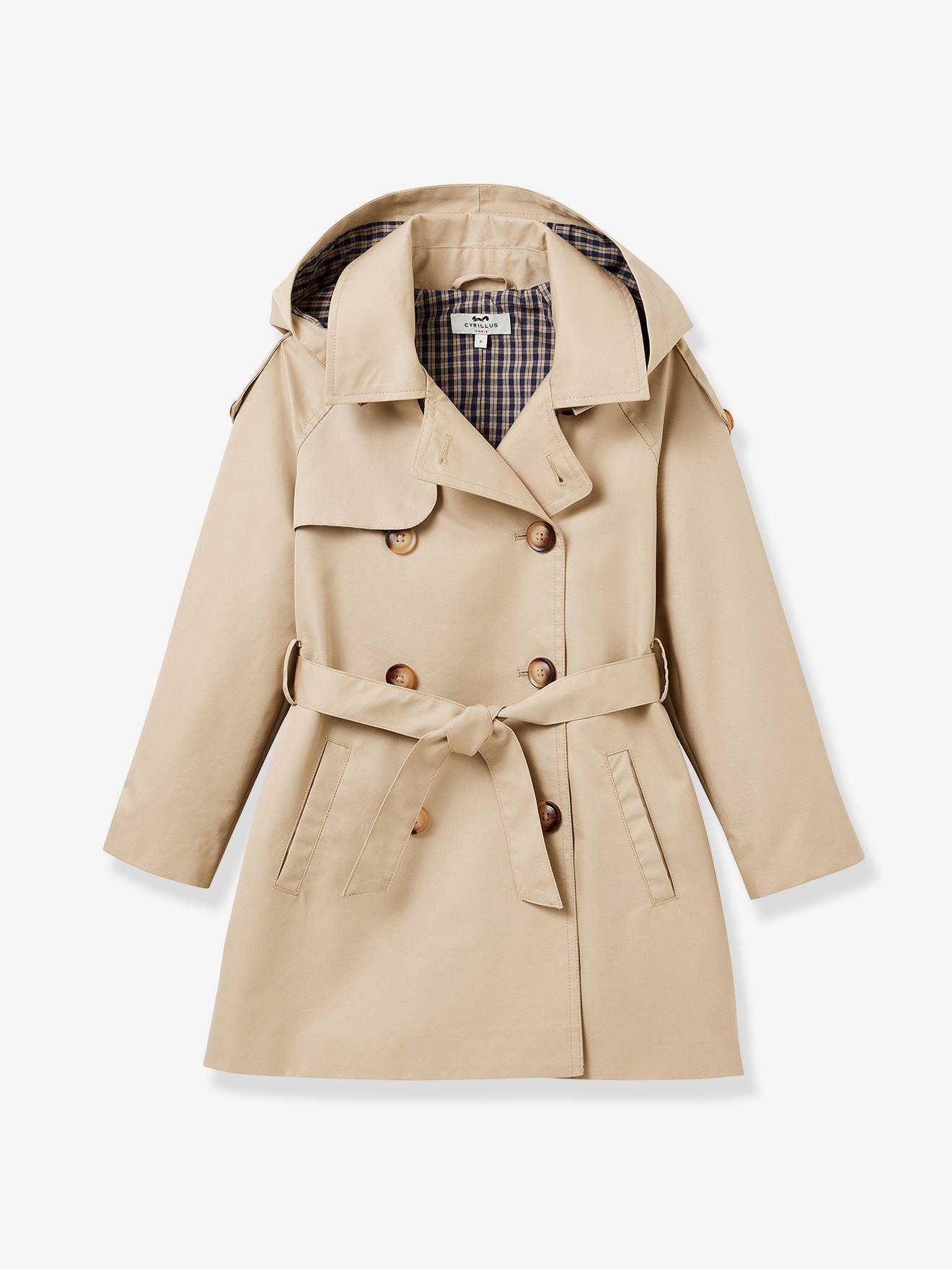 Kindertrench met riem beige