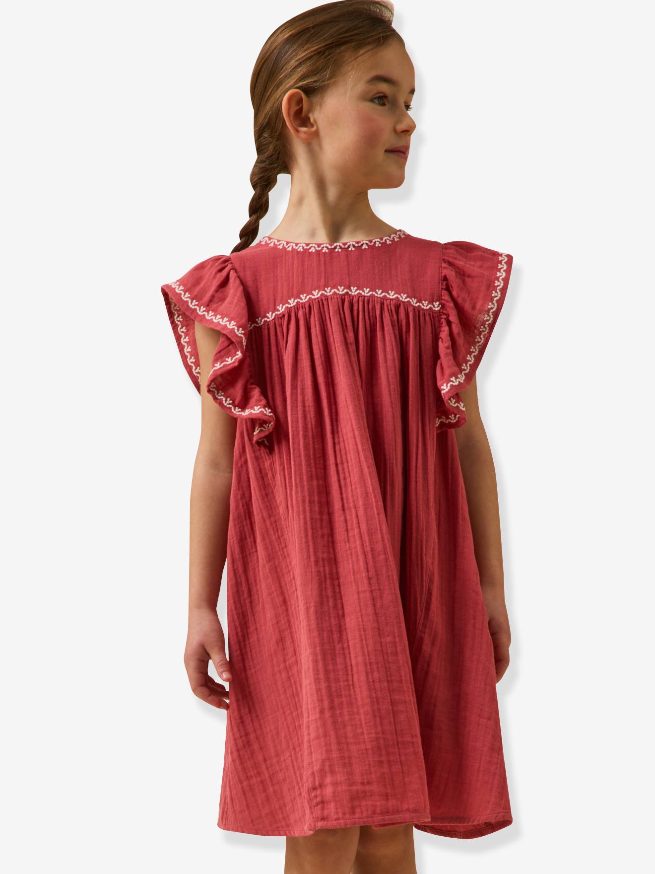 Lange jurk met borduursel grenadine