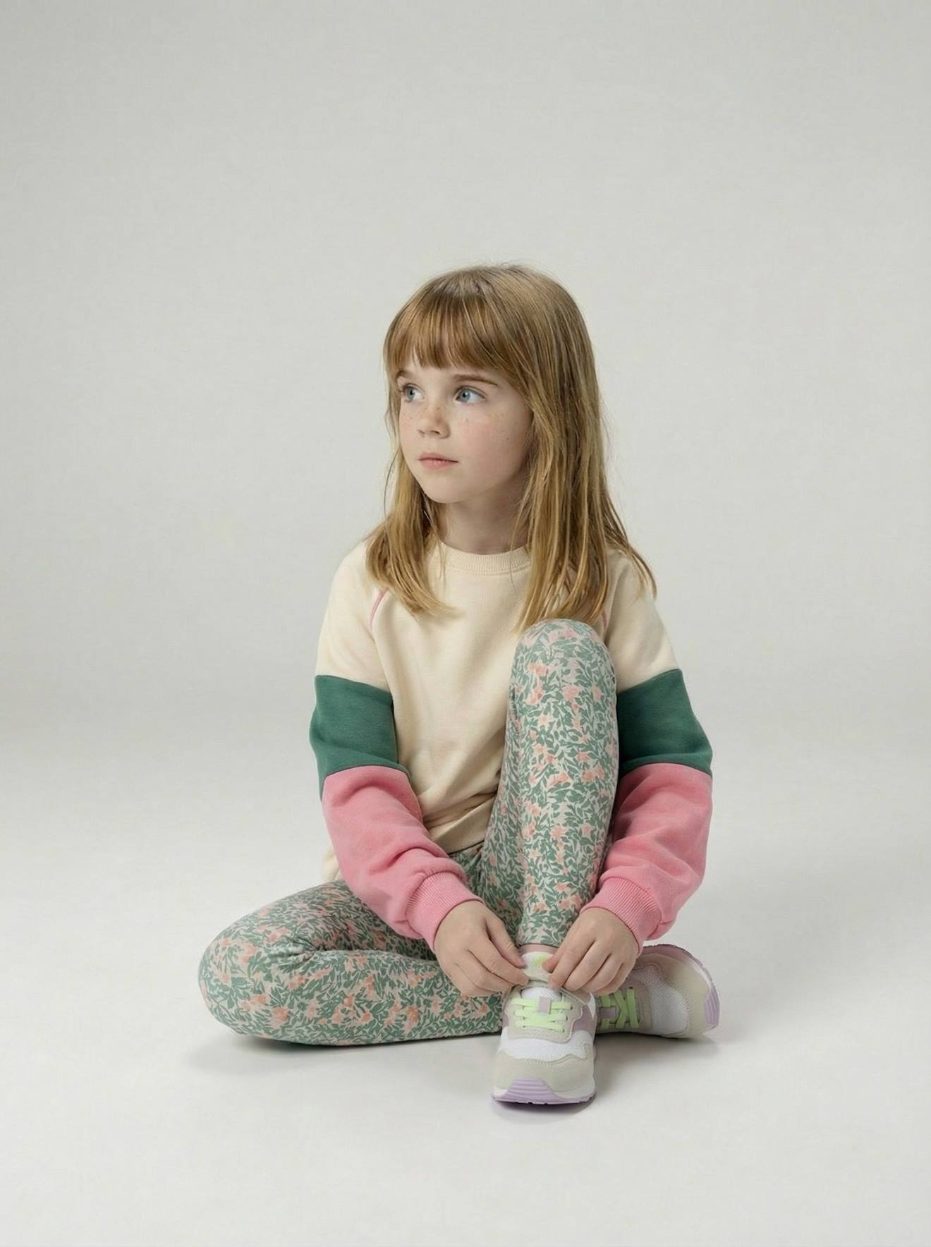 Gedrukte bloemen sport legging voor meisjes ecru