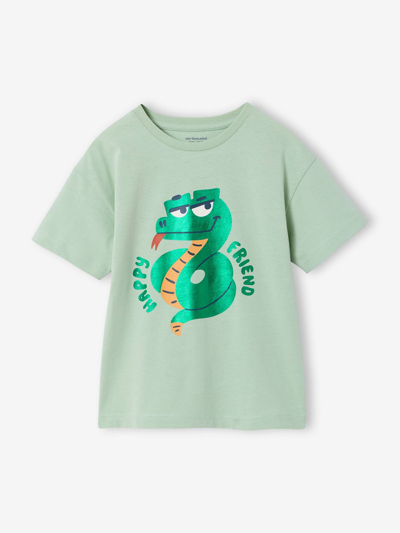 Jongensshirt Space glanzend motief amandelgroen