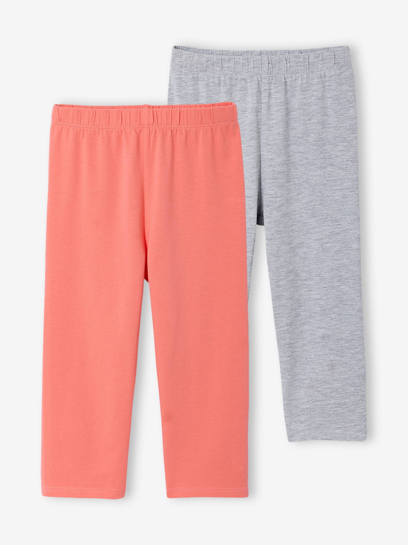 Set van 2 leggings meisje tot halverwege de kuit gemêleerd grijs