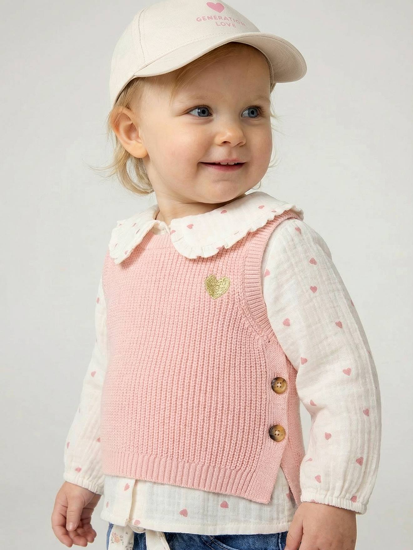 Mouwloze trui baby roze (poederkleur)