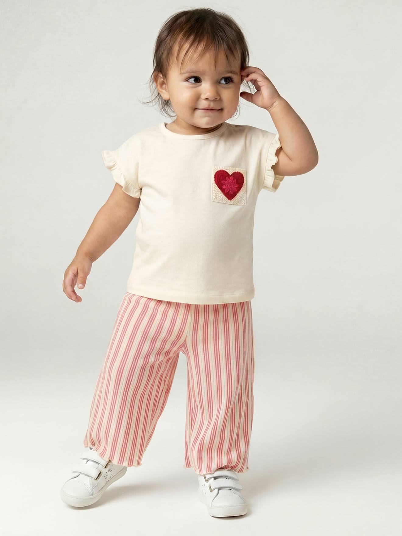 Wijde broek baby meisjes jersey roze, gestreept