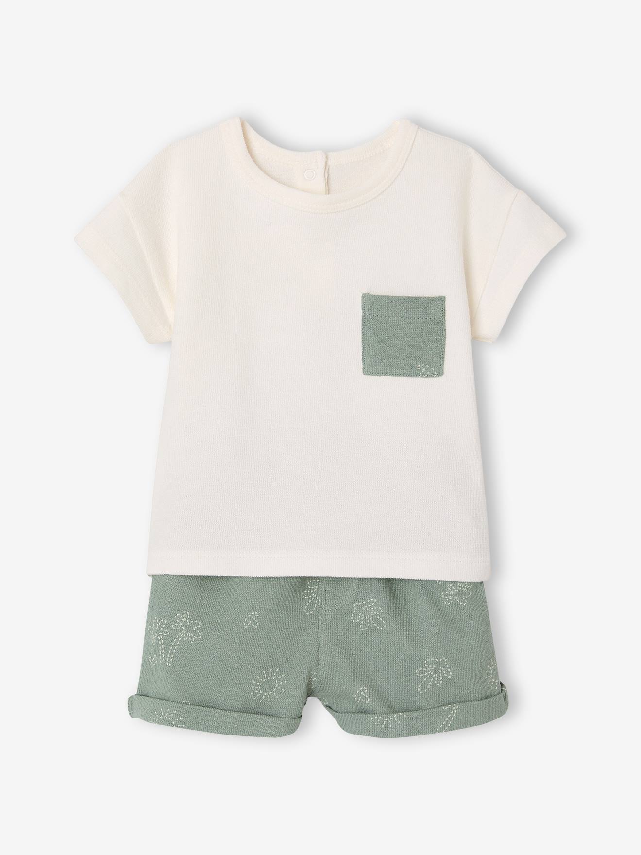 Set met short en T-shirt om te personaliseren saliegroen