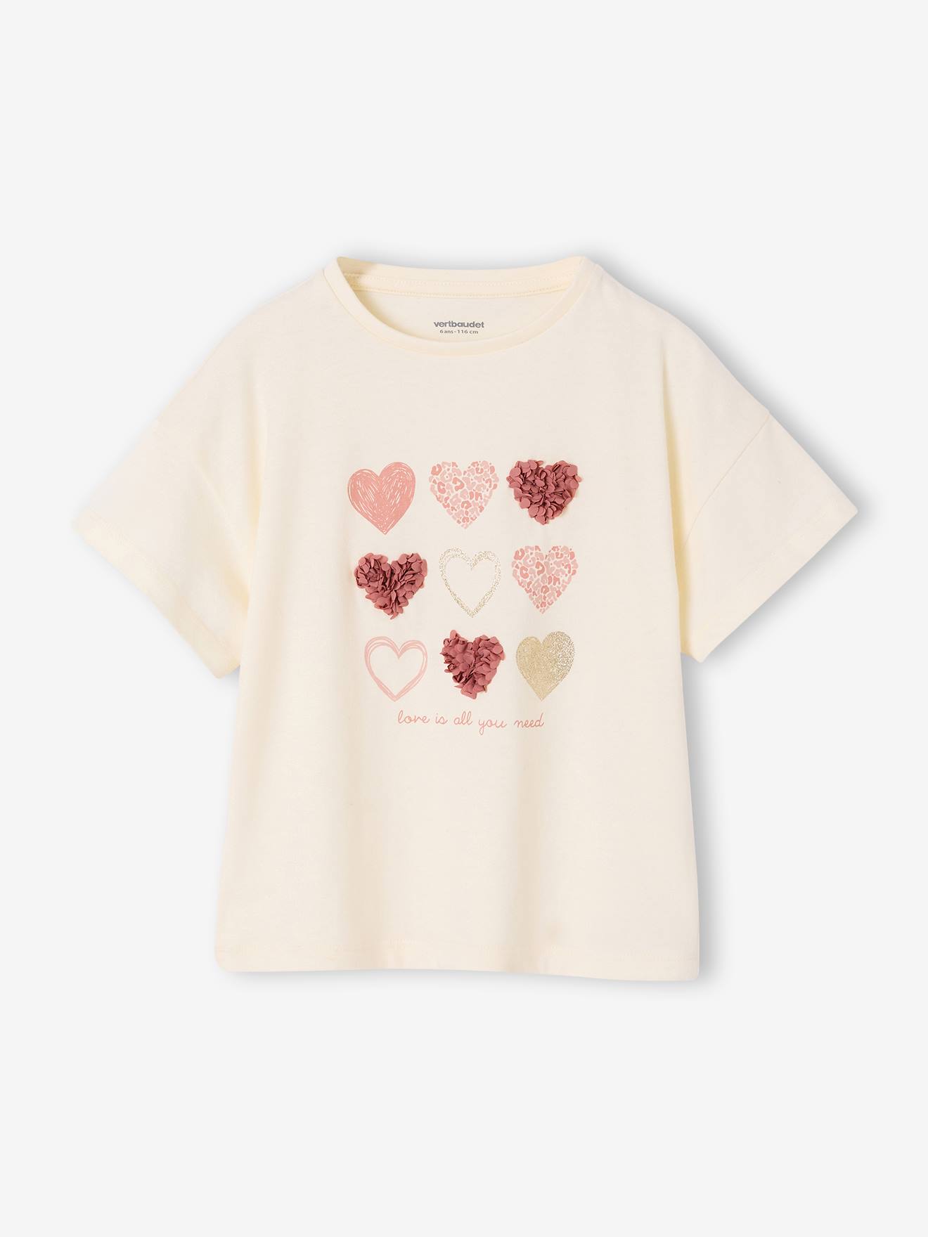 T-shirt met korte mouwen met hartjes ecru