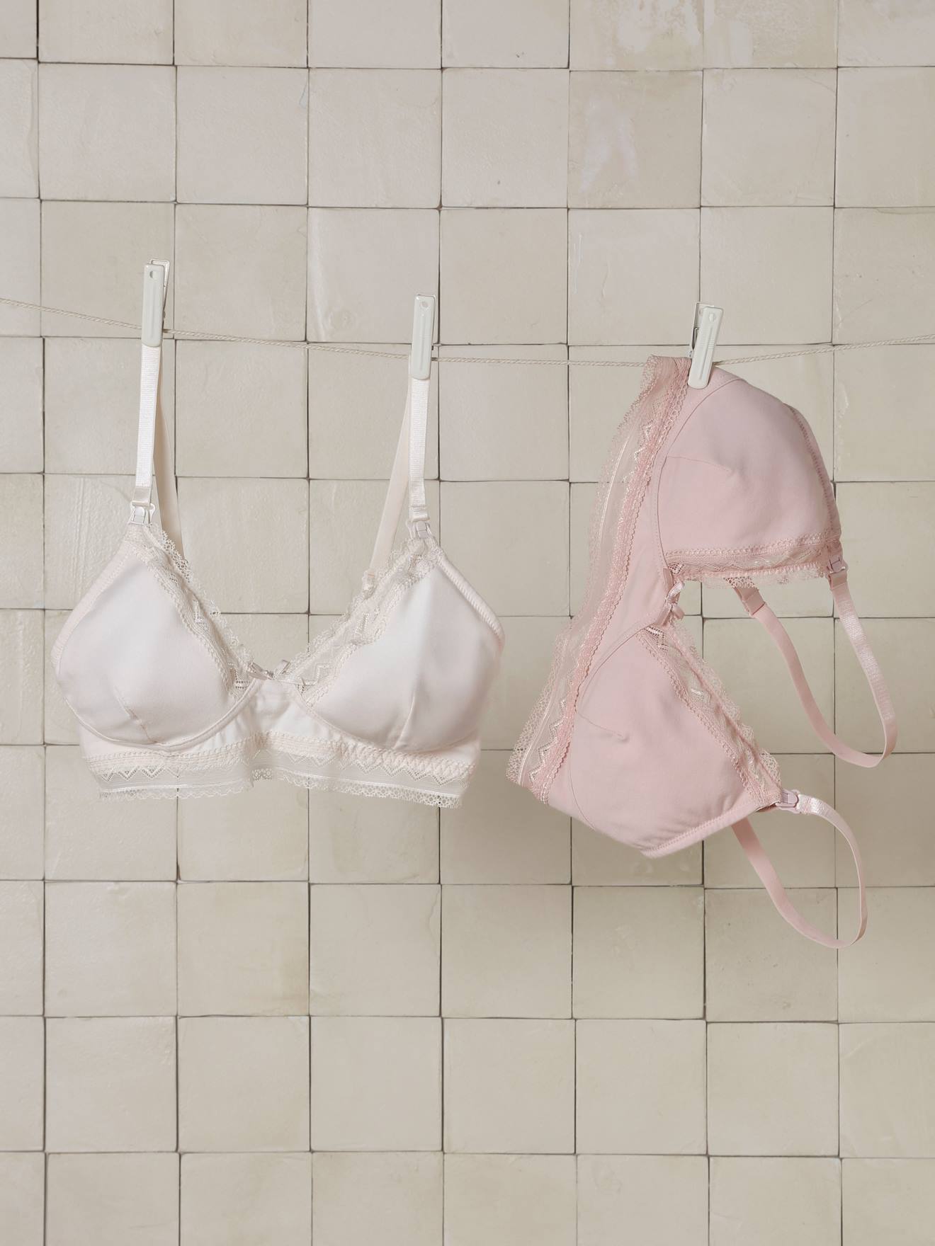 2 voedingsbeha's zonder beugels van biokatoen roze (poederkleur)