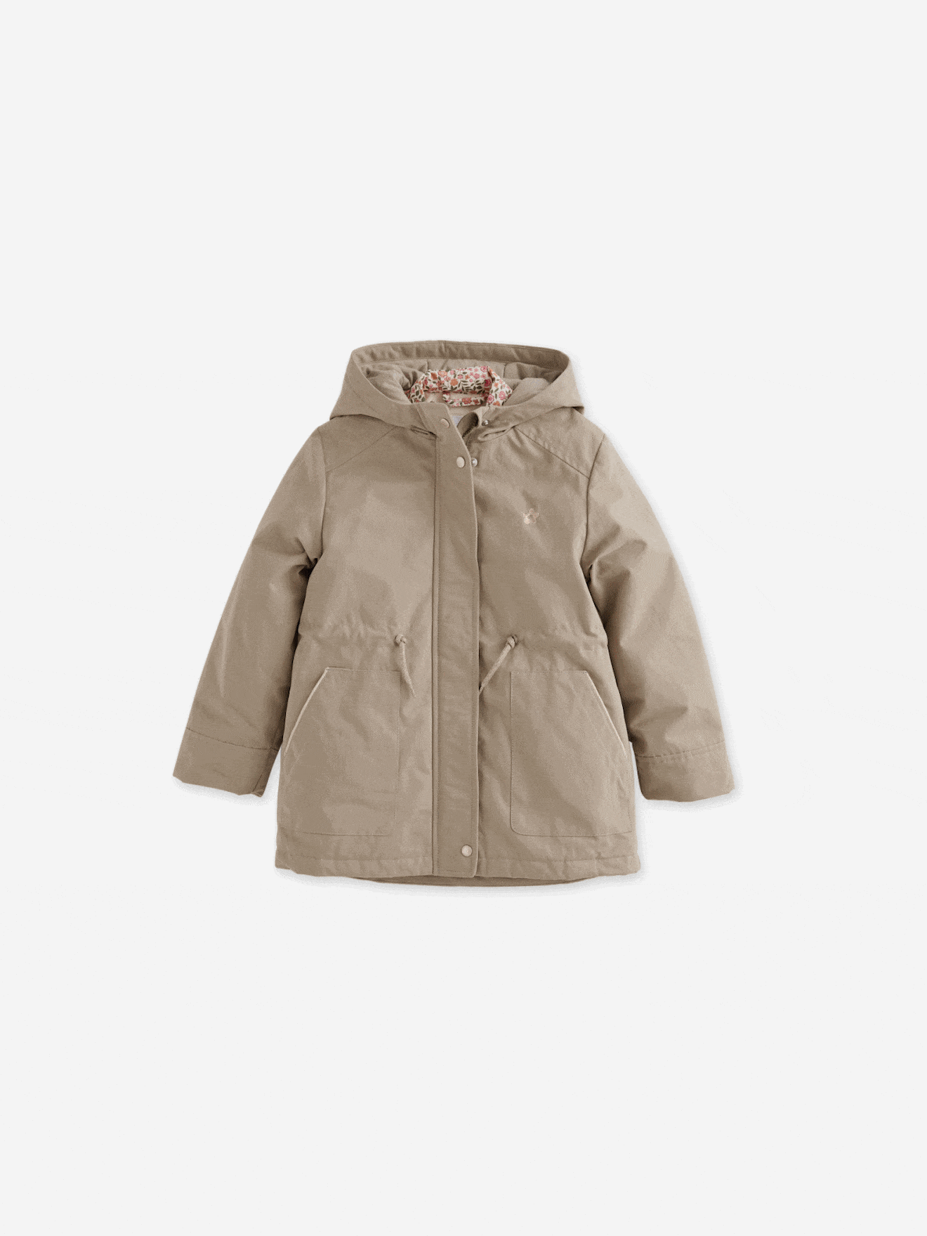 3-in-1 parka voor meisjes, parka en windjack met bloemenprint kaki